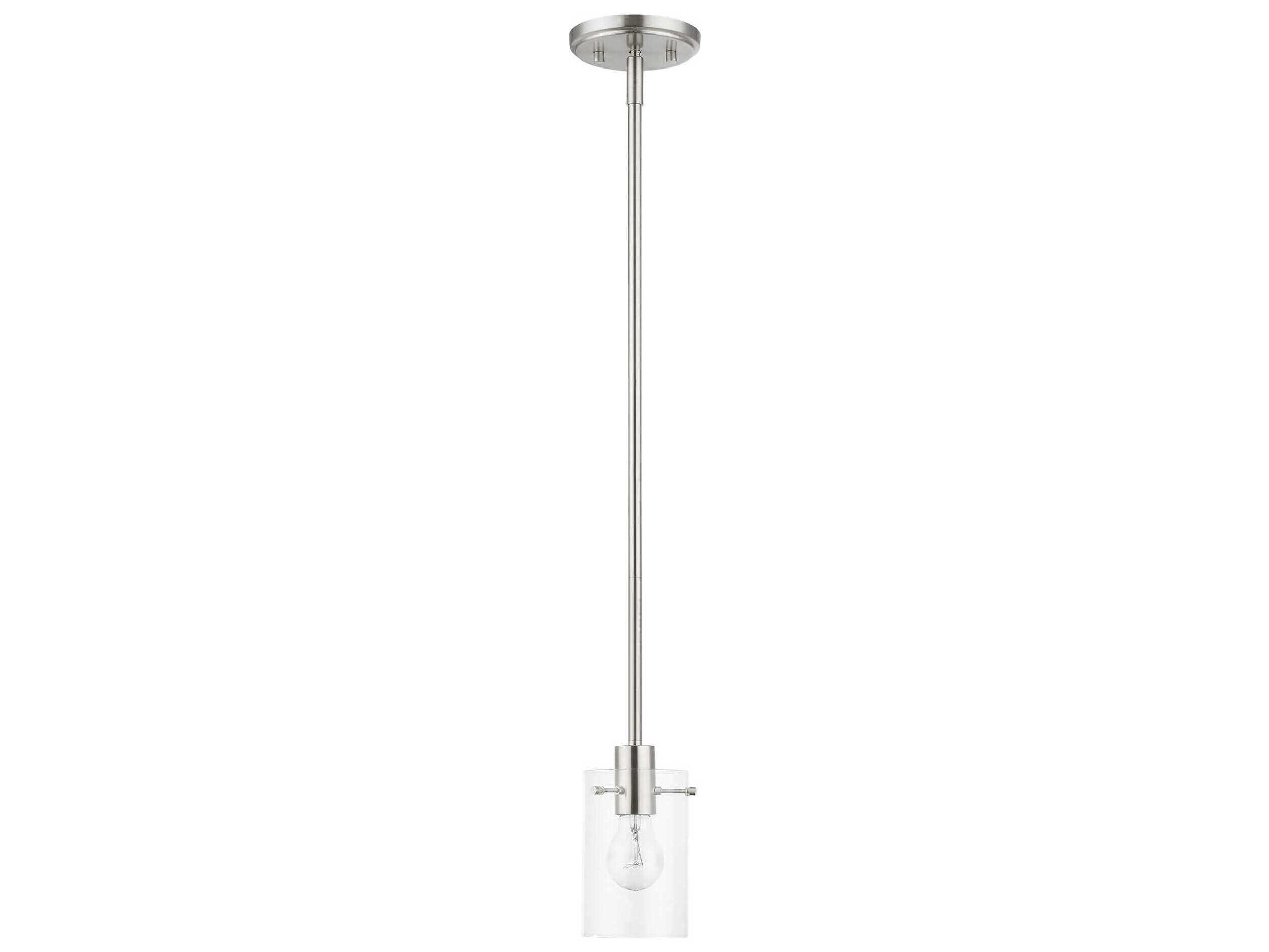 Livex Lighting Munich 1-Light Brushed Nickel Glass Cylinder Mini Pendant