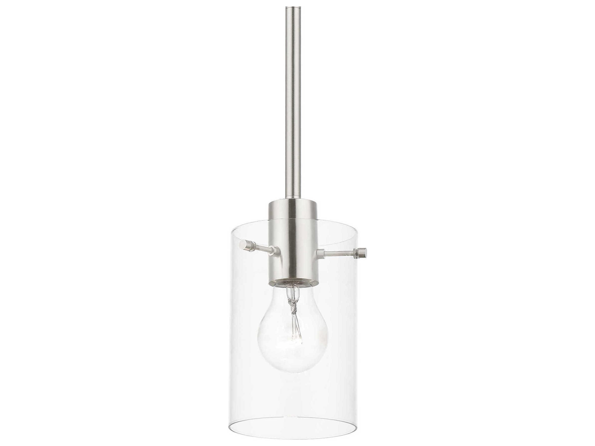 Livex Lighting Munich 1-Light Brushed Nickel Glass Cylinder Mini Pendant