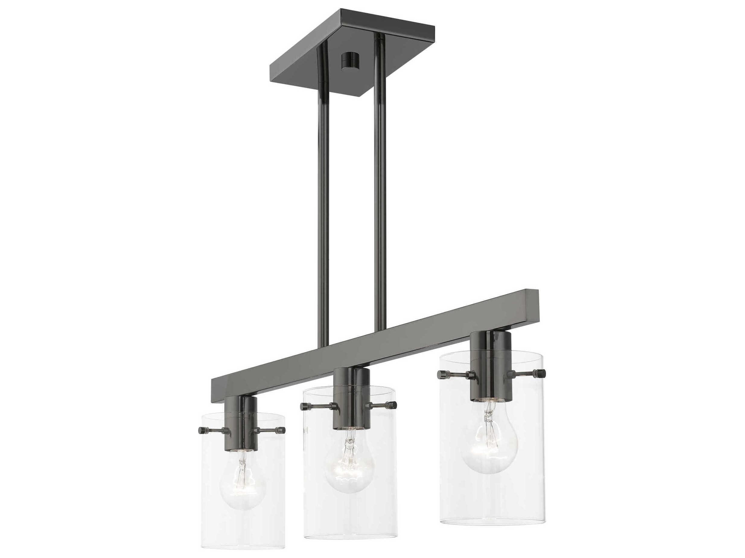 Livex Lighting Munich 3-Light Black Chrome Glass Cylinder Island Pendant