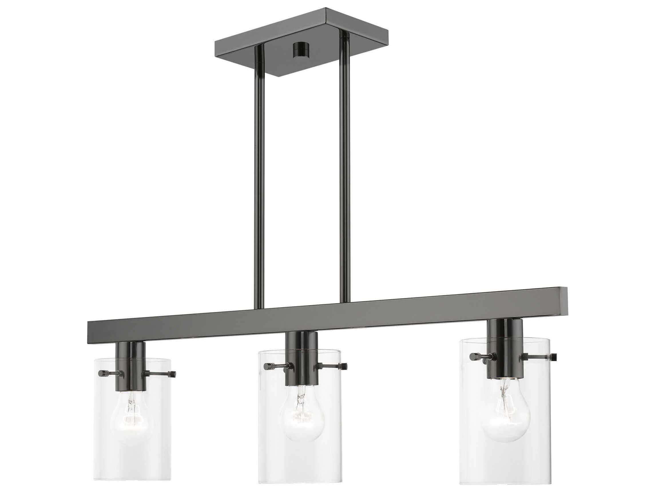 Livex Lighting Munich 3-Light Black Chrome Glass Cylinder Island Pendant