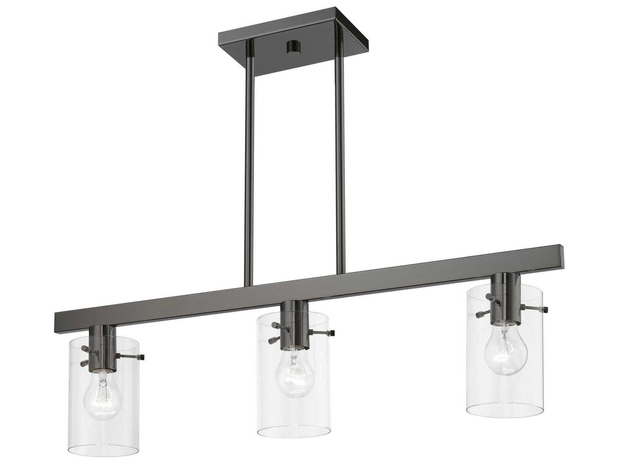 Livex Lighting Munich 3-Light Black Chrome Glass Cylinder Island Pendant