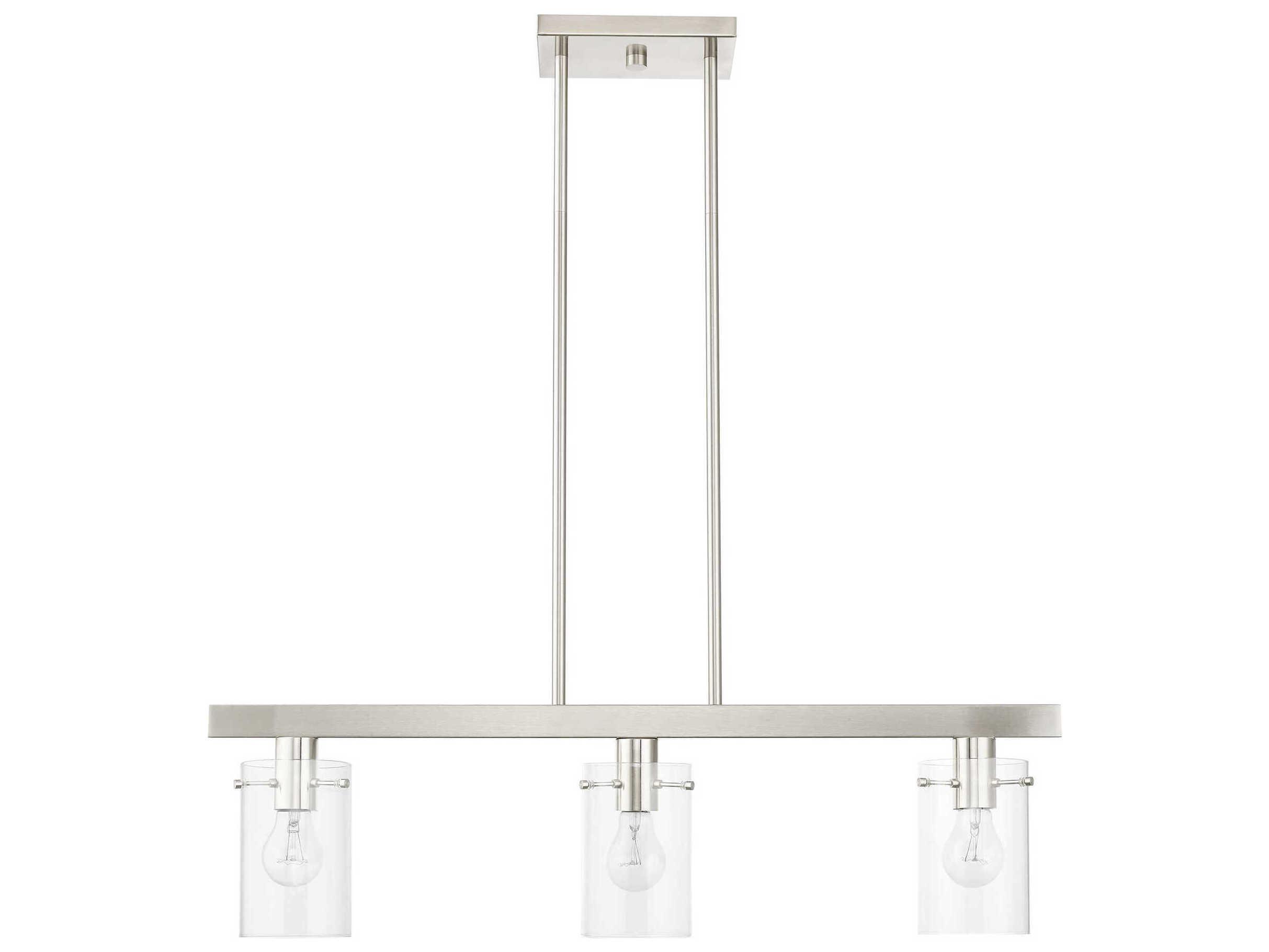 Livex Lighting Munich 3-Light Brushed Nickel Glass Cylinder Island Pendant