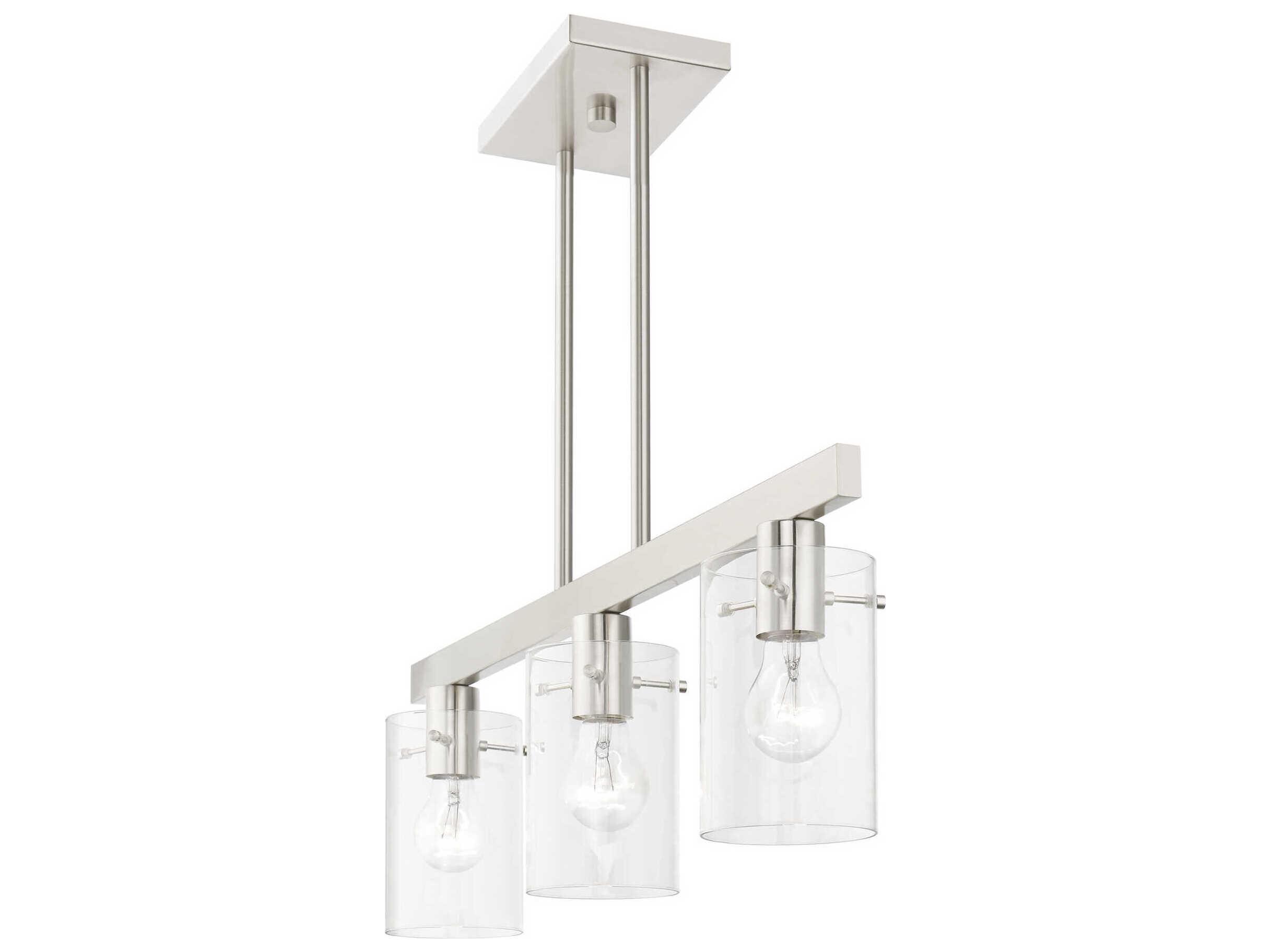 Livex Lighting Munich 3-Light Brushed Nickel Glass Cylinder Island Pendant