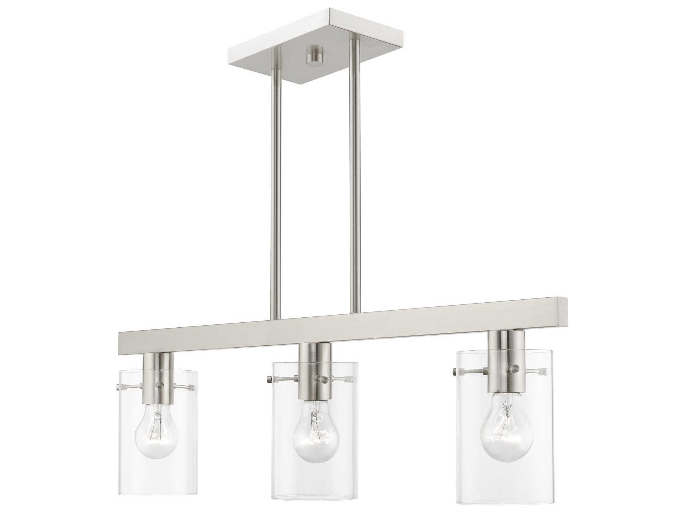Livex Lighting Munich 3-Light Brushed Nickel Glass Cylinder Island Pendant