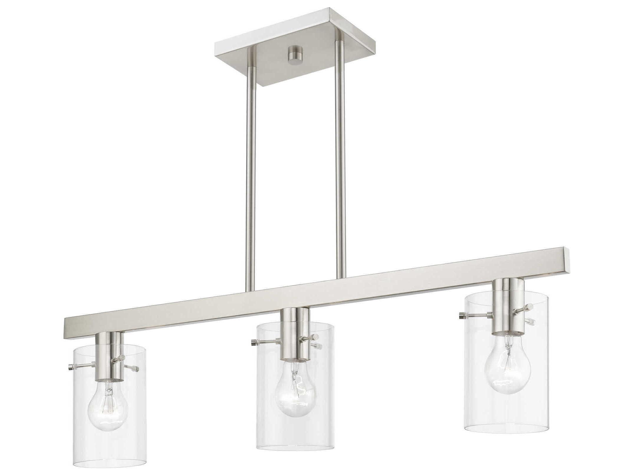 Livex Lighting Munich 3-Light Brushed Nickel Glass Cylinder Island Pendant