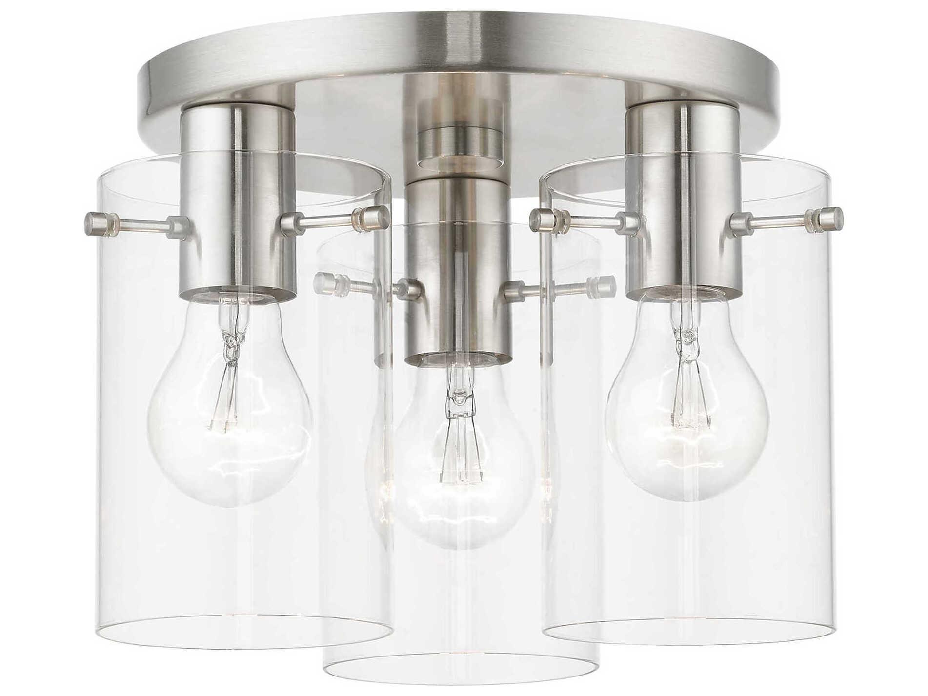 Livex Lighting Munich 3-Light Brushed Nickel Glass Cylinder Semi Flush Mount