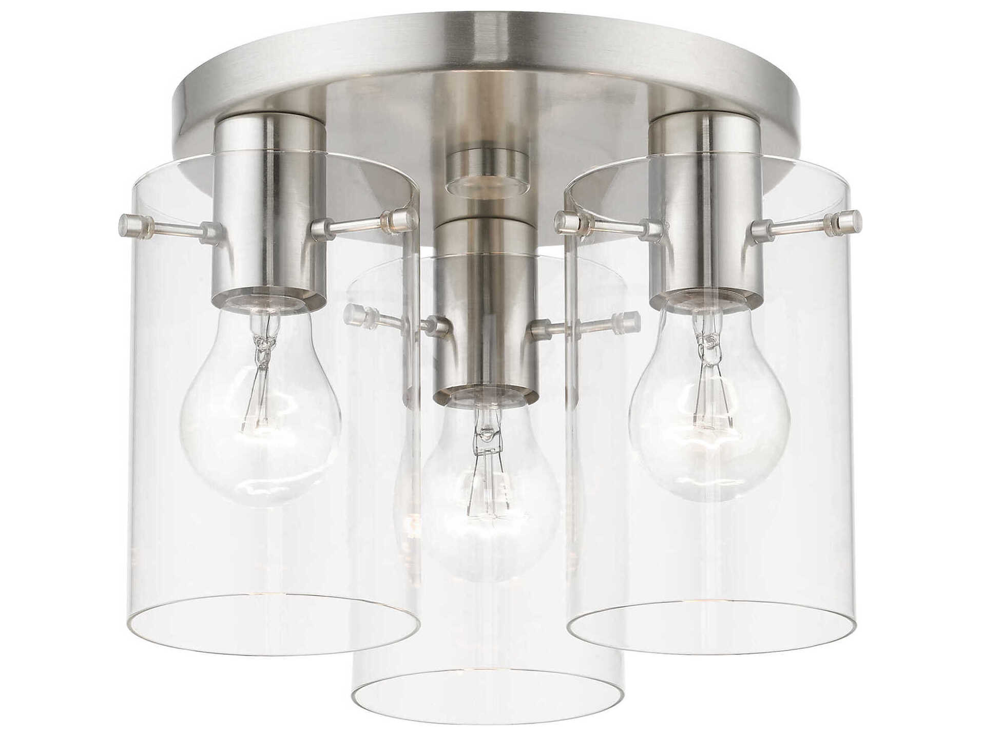 Livex Lighting Munich 3-Light Brushed Nickel Glass Cylinder Semi Flush Mount