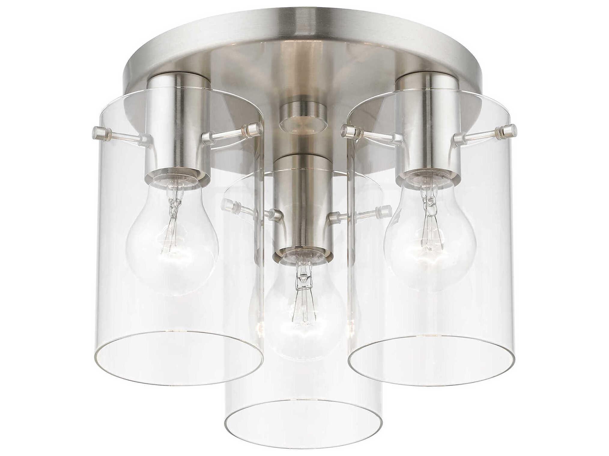 Livex Lighting Munich 3-Light Brushed Nickel Glass Cylinder Semi Flush Mount