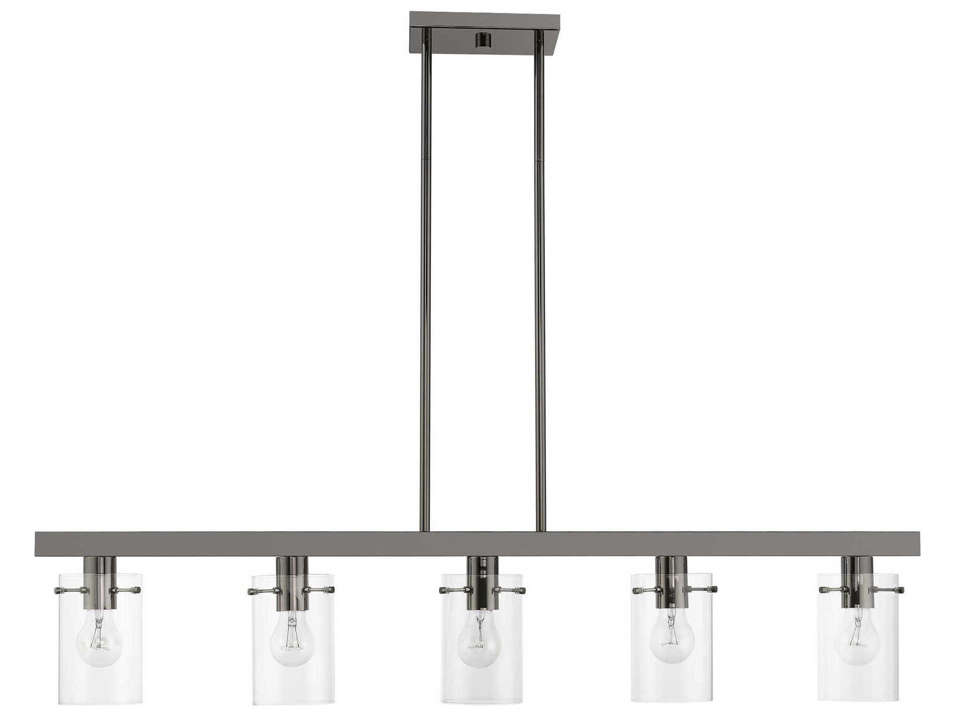 Livex Lighting Munich 5-Light Black Chrome Glass Cylinder Linear Island Pendant