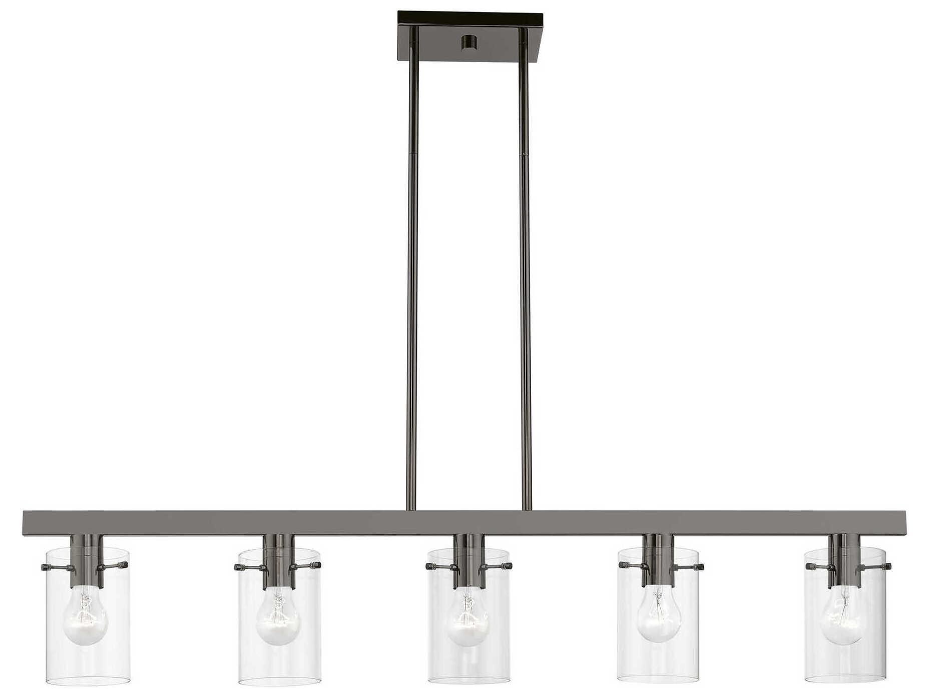 Livex Lighting Munich 5-Light Black Chrome Glass Cylinder Linear Island Pendant