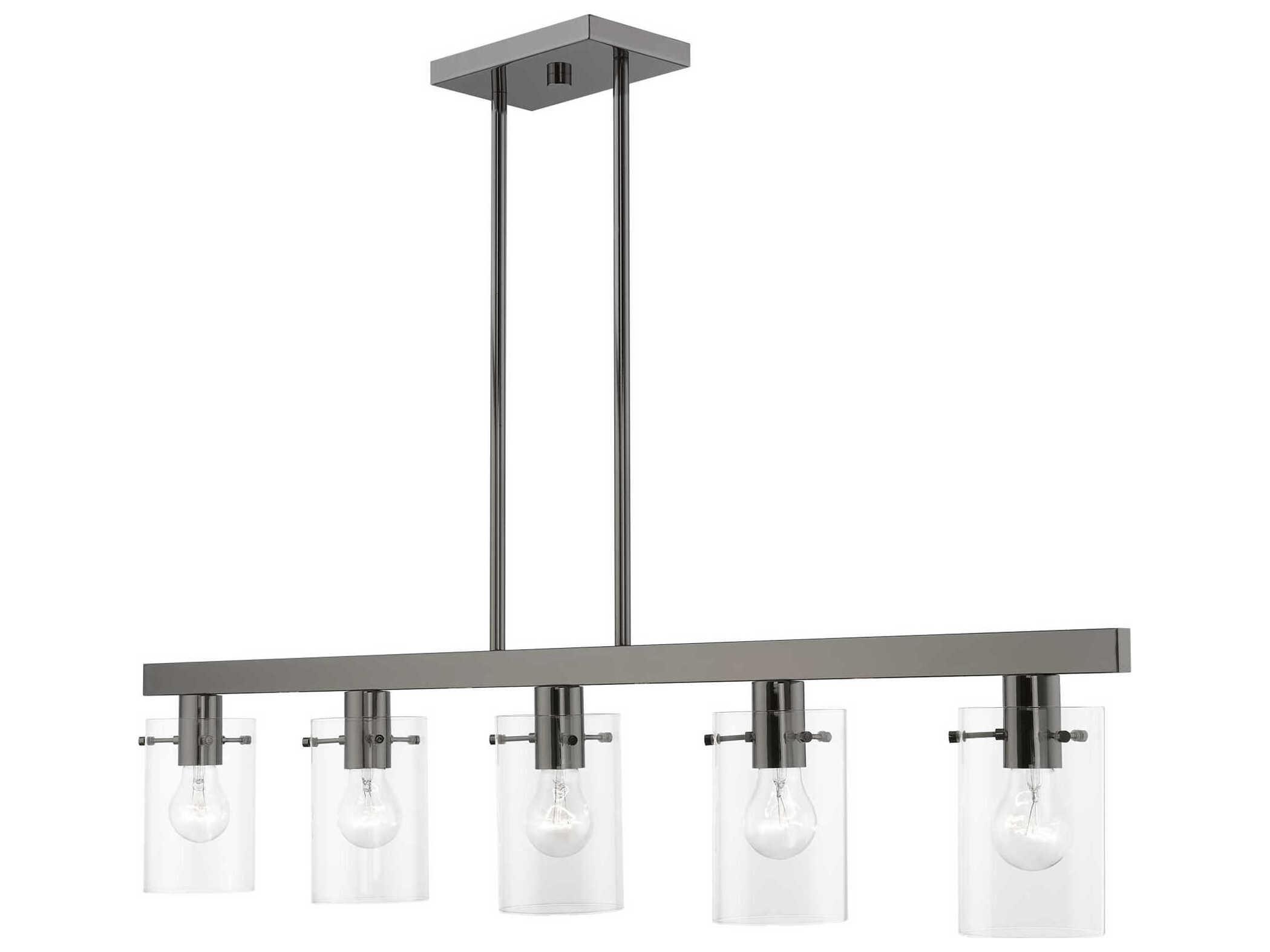 Livex Lighting Munich 5-Light Black Chrome Glass Cylinder Linear Island Pendant