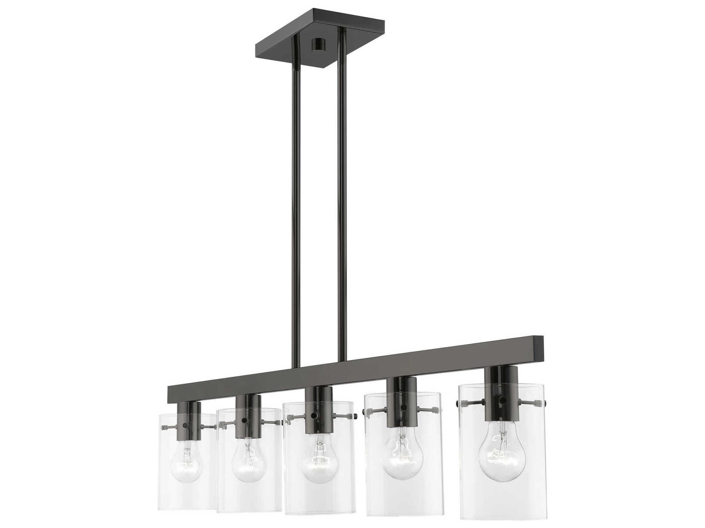 Livex Lighting Munich 5-Light Black Chrome Glass Cylinder Linear Island Pendant