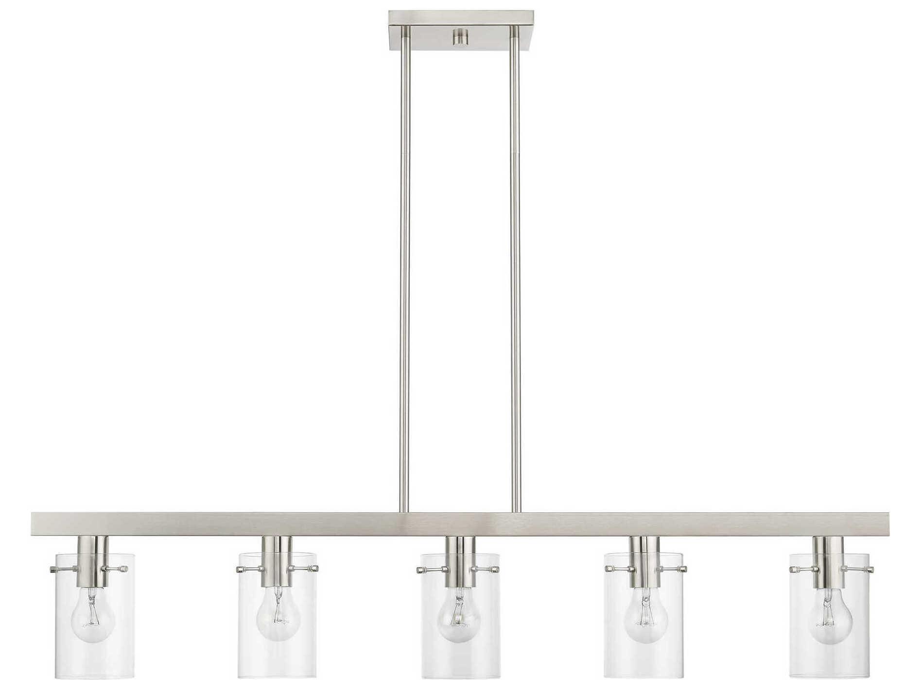 Livex Lighting Munich 5-Light Brushed Nickel Glass Cylinder Linear Island Pendant