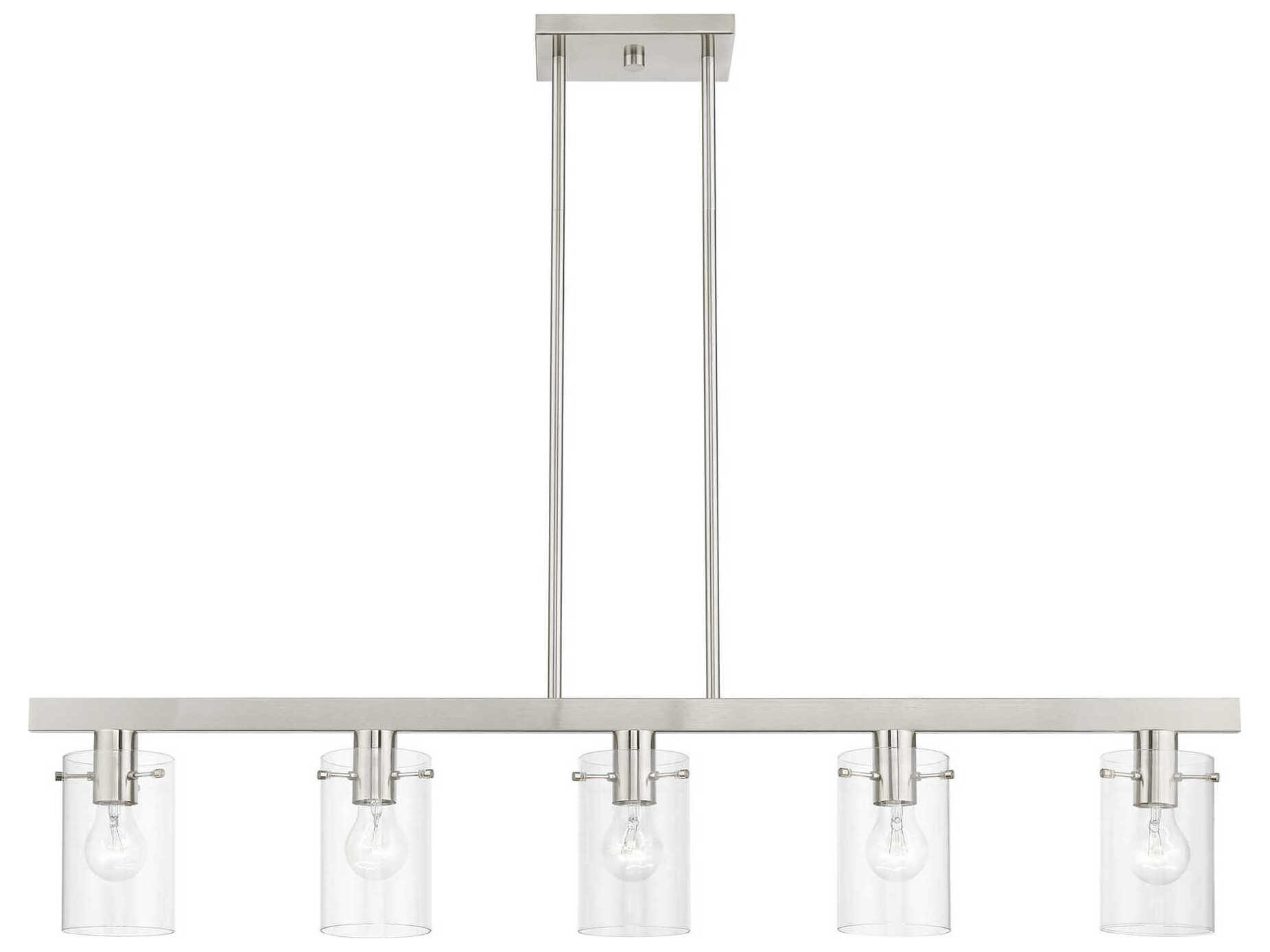 Livex Lighting Munich 5-Light Brushed Nickel Glass Cylinder Linear Island Pendant