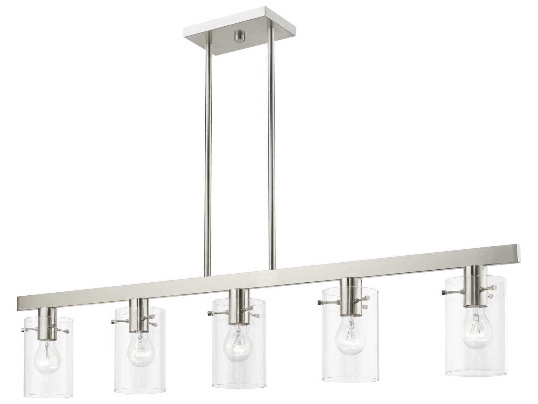 Livex Lighting Munich 5-Light Brushed Nickel Glass Cylinder Linear Island Pendant