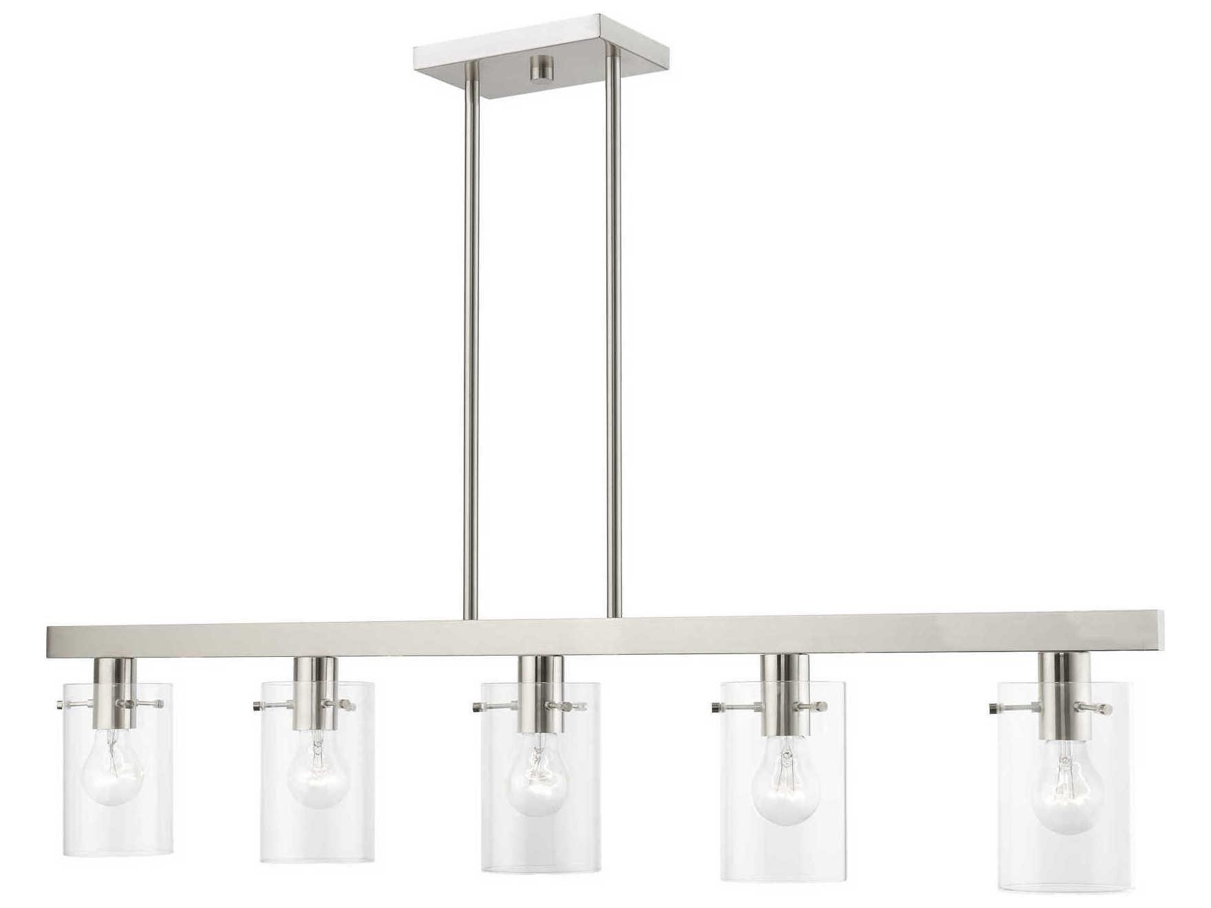 Livex Lighting Munich 5-Light Brushed Nickel Glass Cylinder Linear Island Pendant