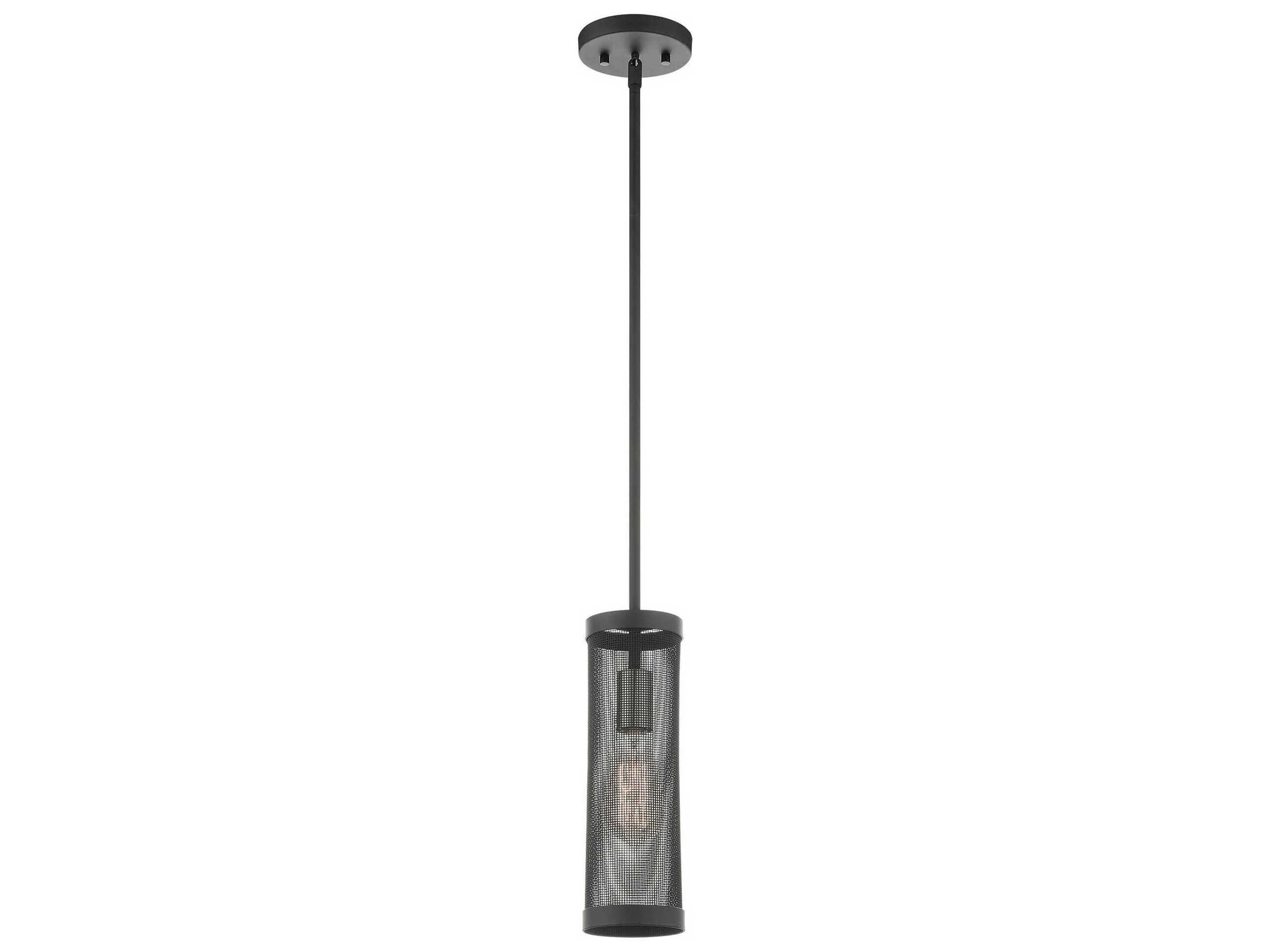Livex Lighting Industro 1-Light Black Brushed Nickel Cylinder Mini Pendant