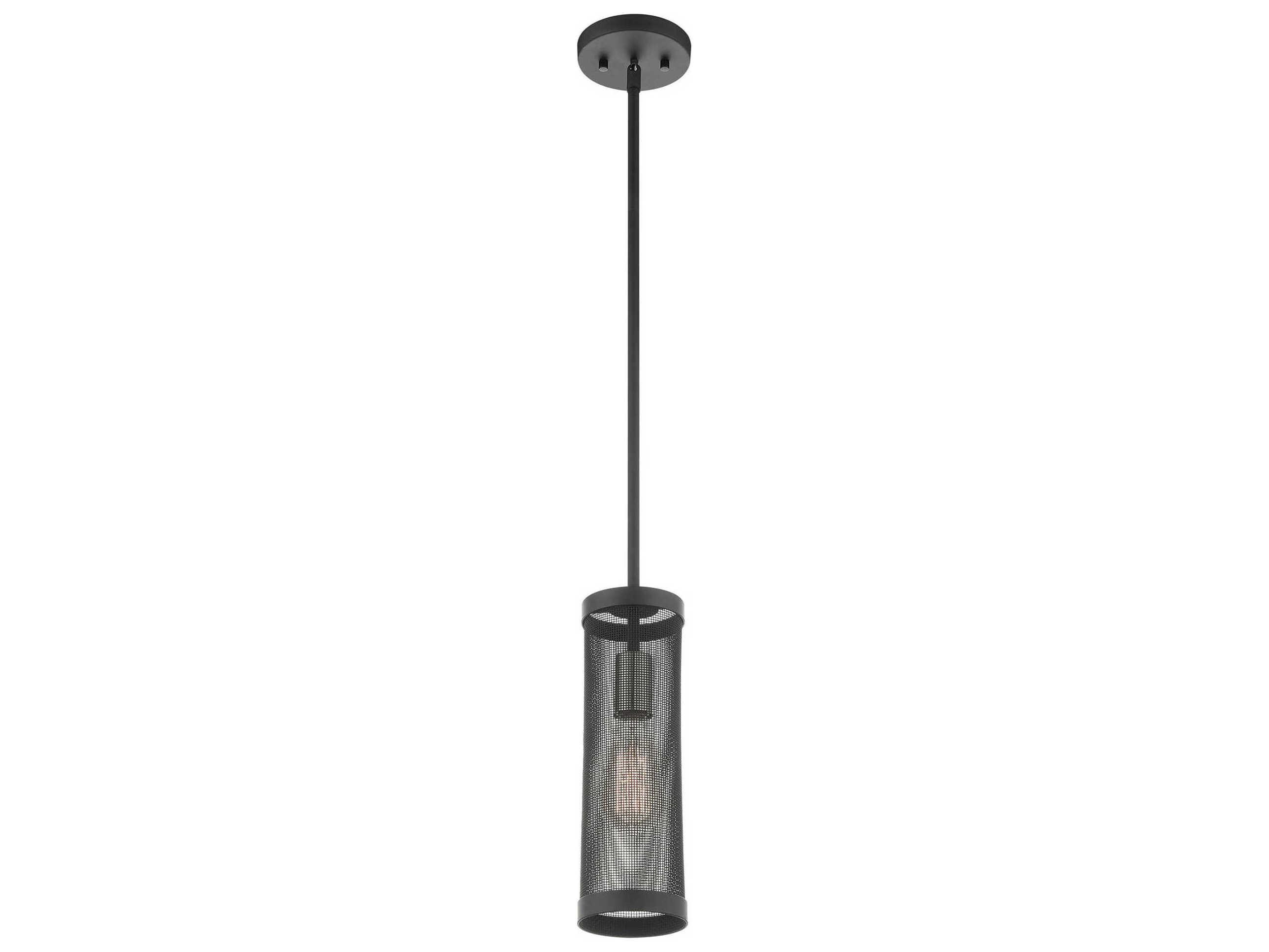 Livex Lighting Industro 1-Light Black Brushed Nickel Cylinder Mini Pendant
