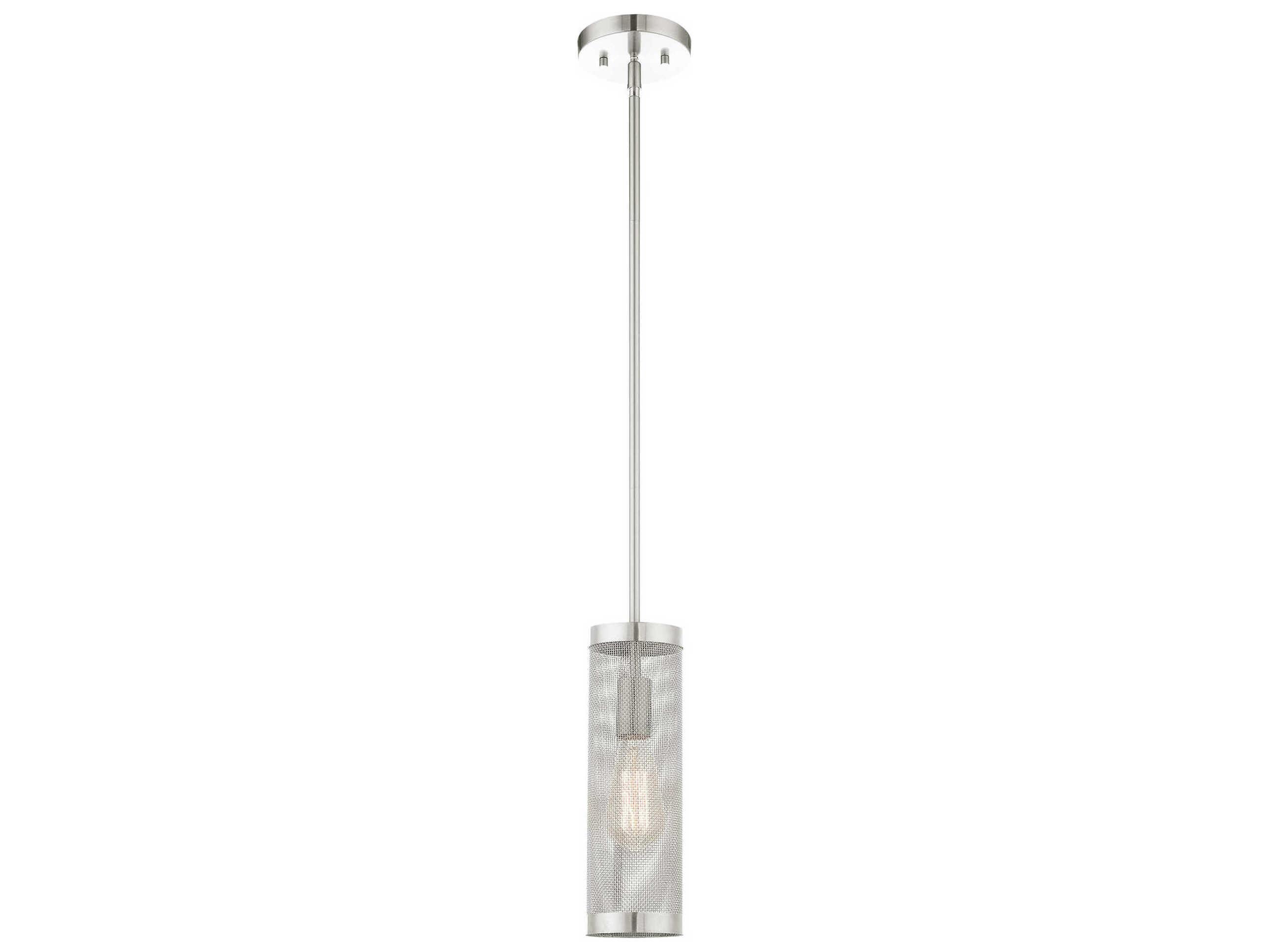 Livex Lighting Industro 1-Light Brushed Nickel Cylinder Mini Pendant