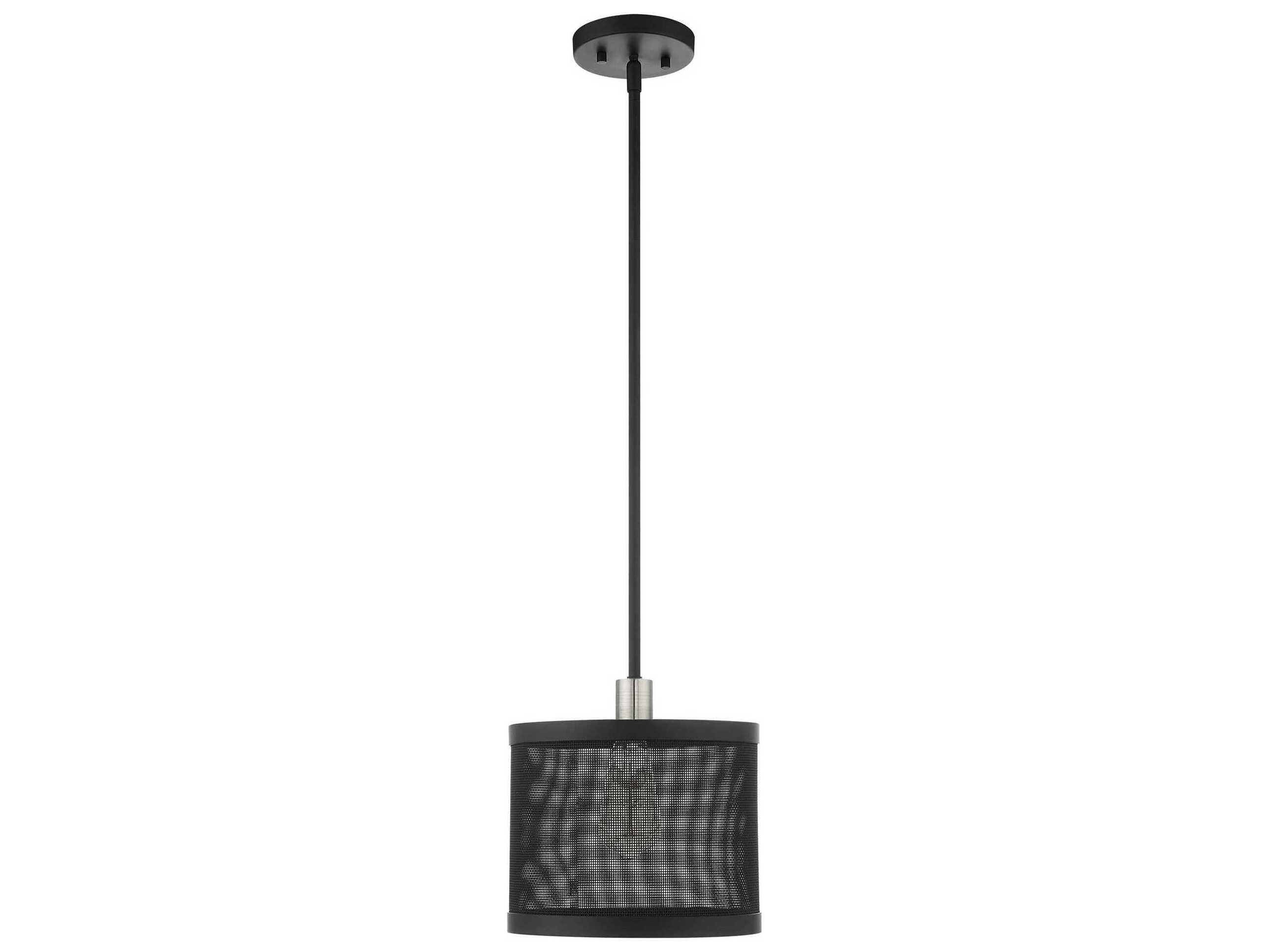 Livex Lighting Industro 1-Light Black Brushed Nickel Drum Mini Pendant