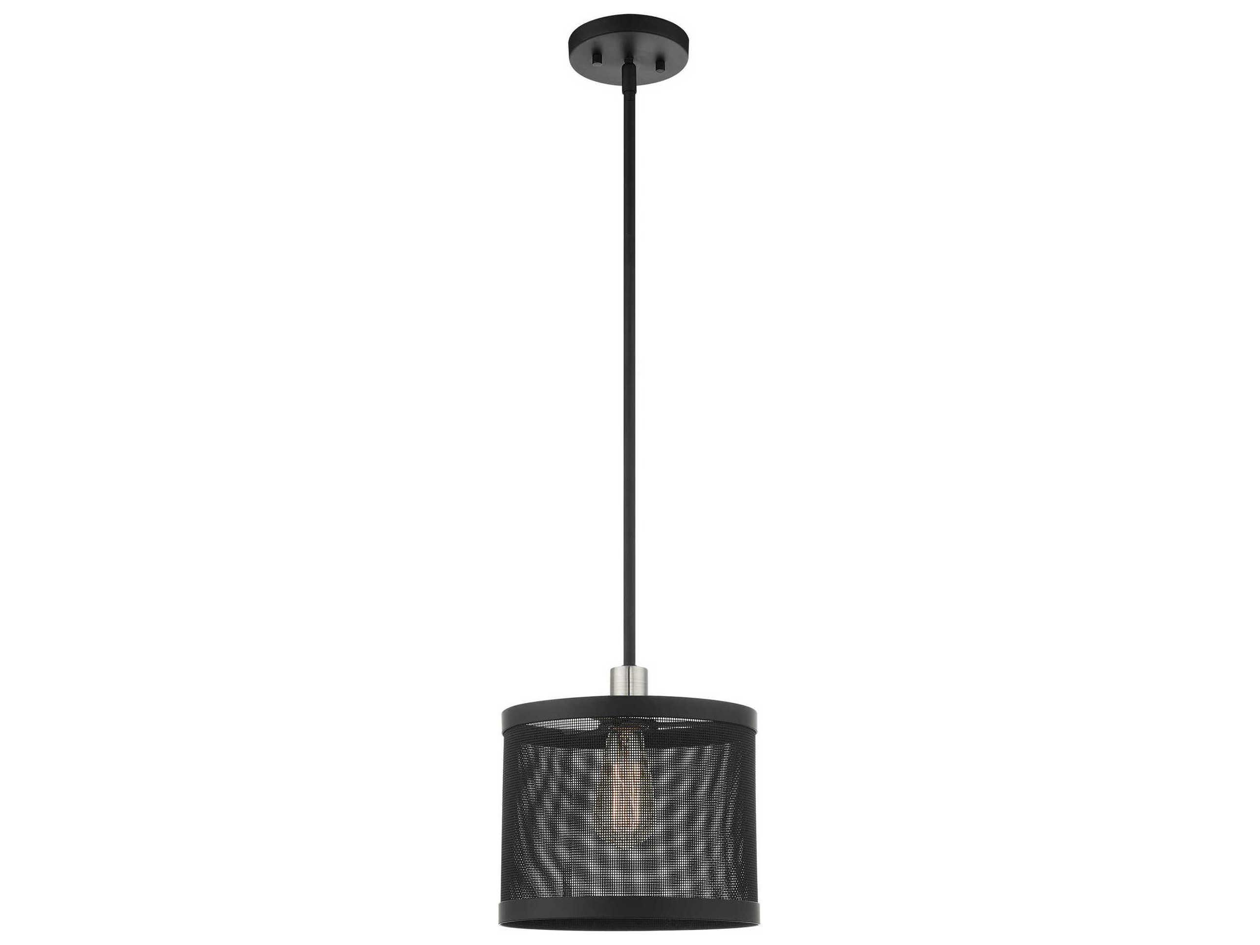 Livex Lighting Industro 1-Light Black Brushed Nickel Drum Mini Pendant