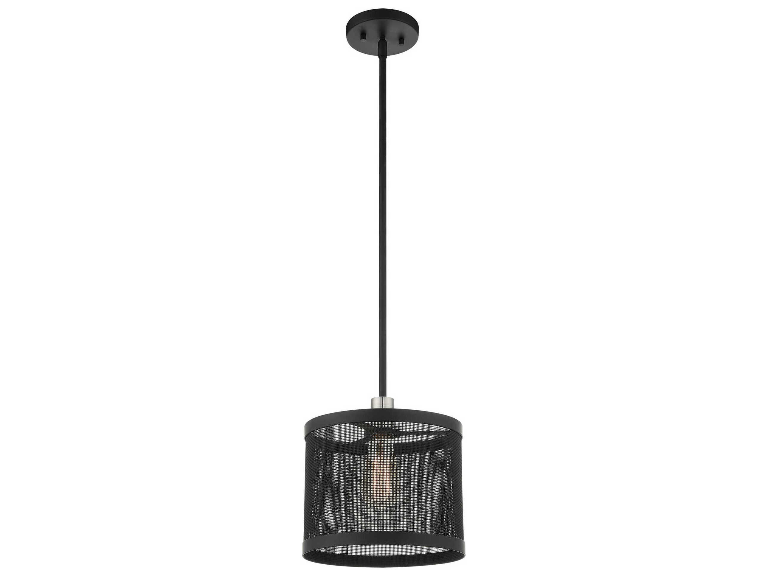 Livex Lighting Industro 1-Light Black Brushed Nickel Drum Mini Pendant