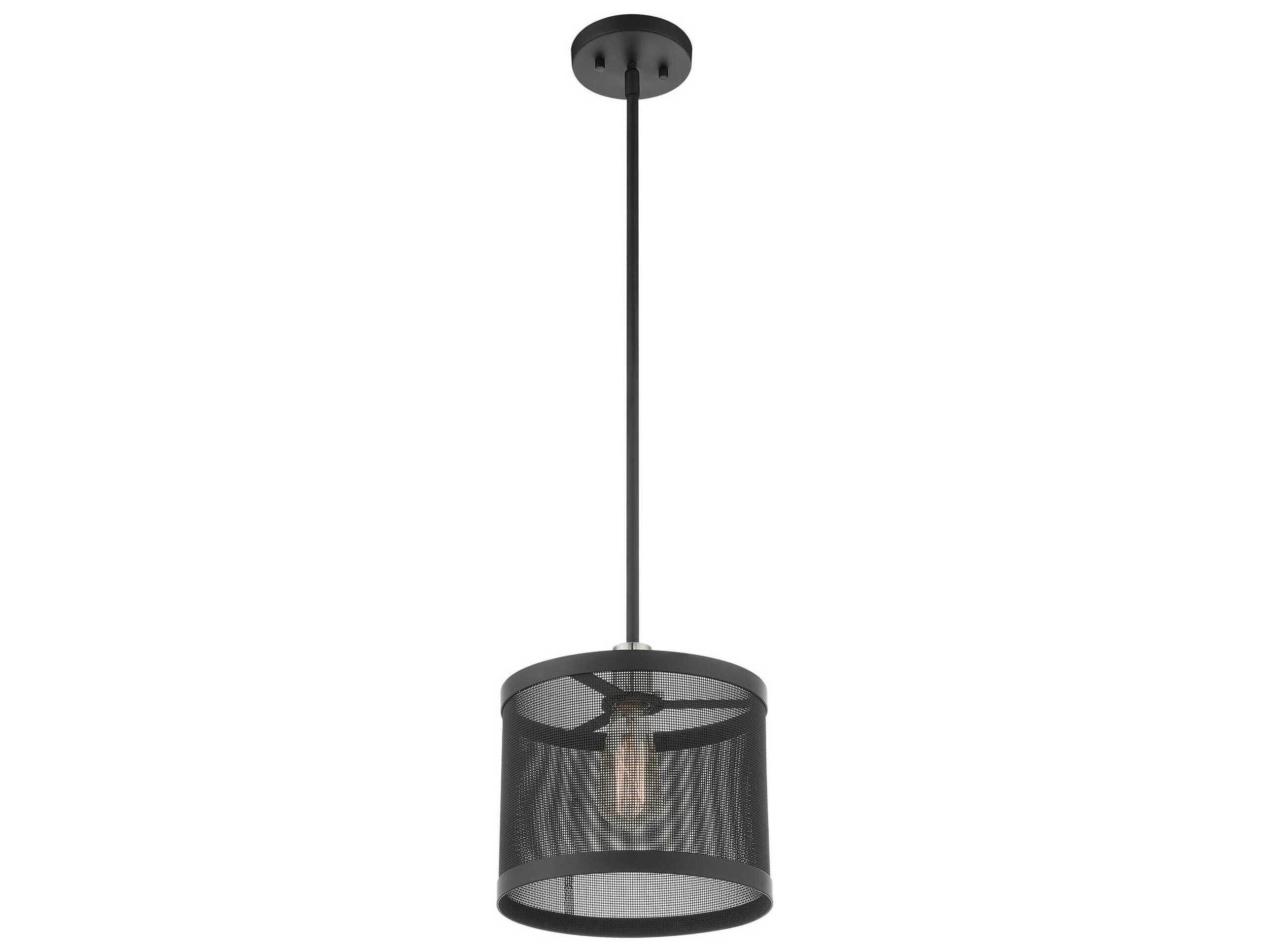 Livex Lighting Industro 1-Light Black Brushed Nickel Drum Mini Pendant