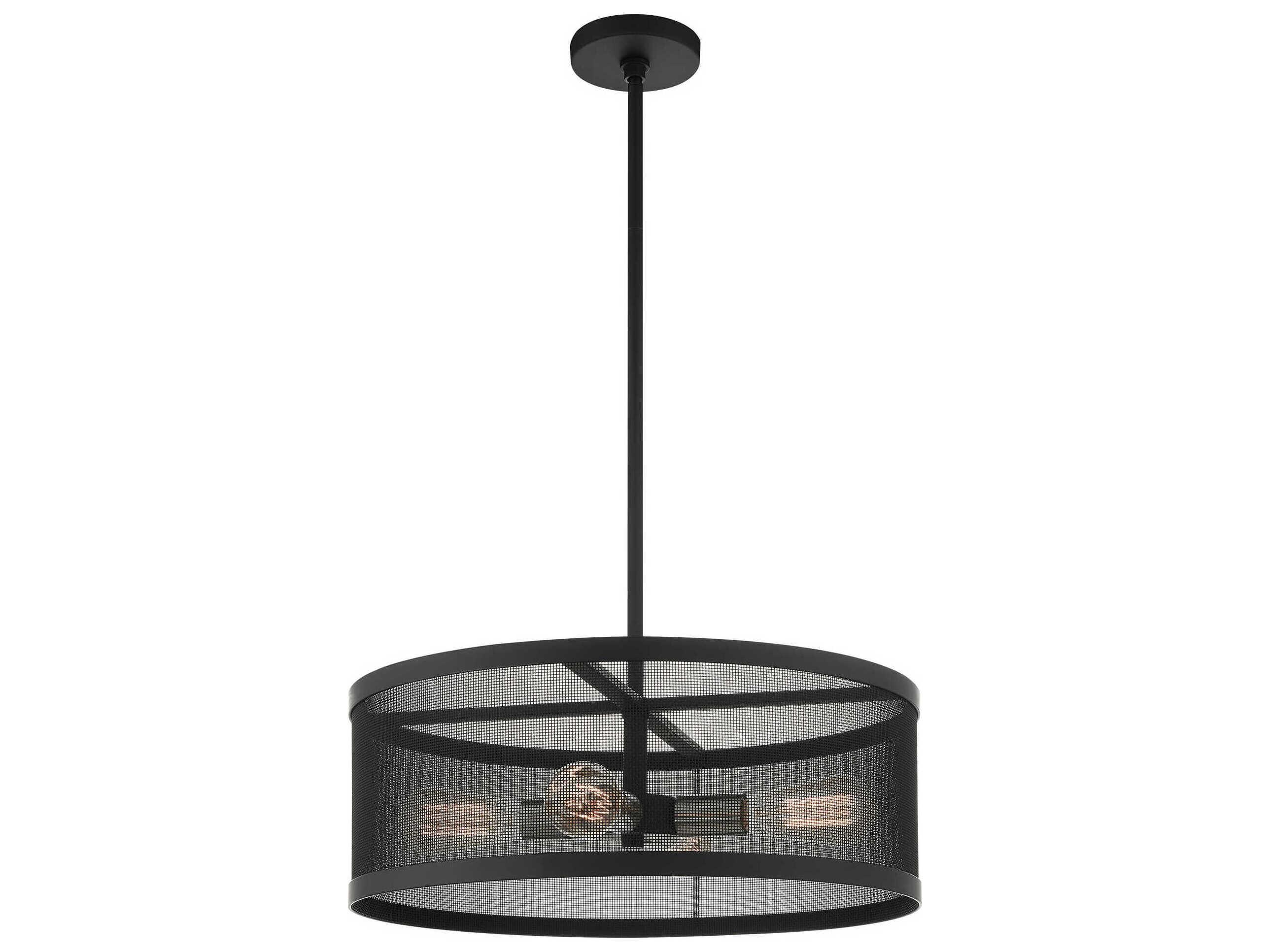 Livex Lighting Industro 4-Light Black Brushed Nickel Drum Pendant