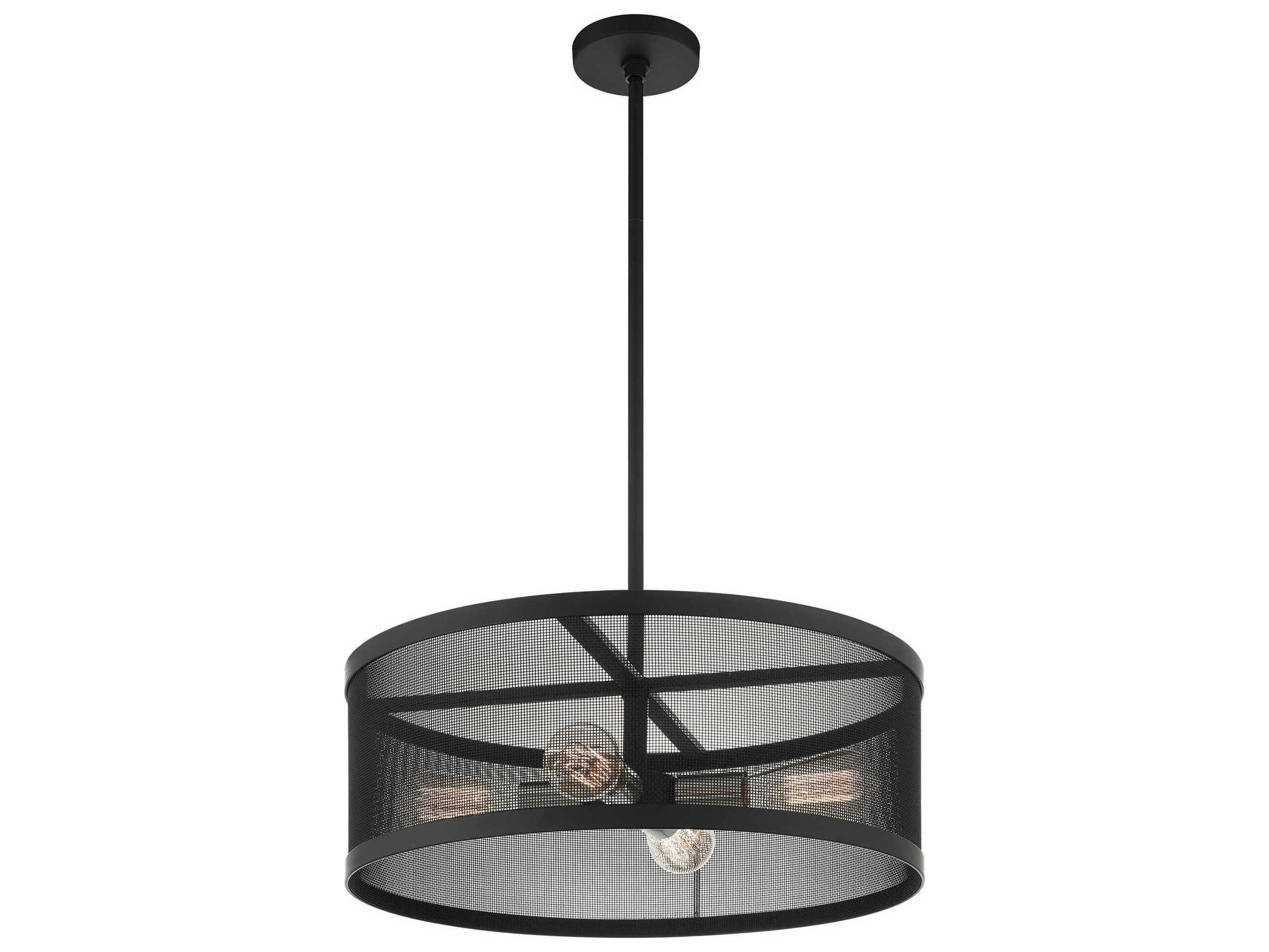 Livex Lighting Industro 4-Light Black Brushed Nickel Drum Pendant