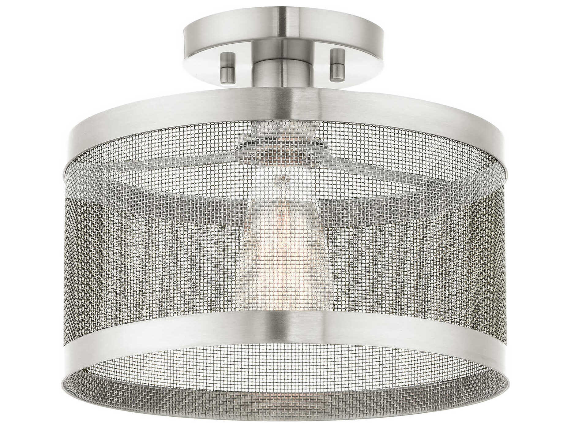 Livex Lighting Industro 1-Light Brushed Nickel Drum Semi Flush Mount
