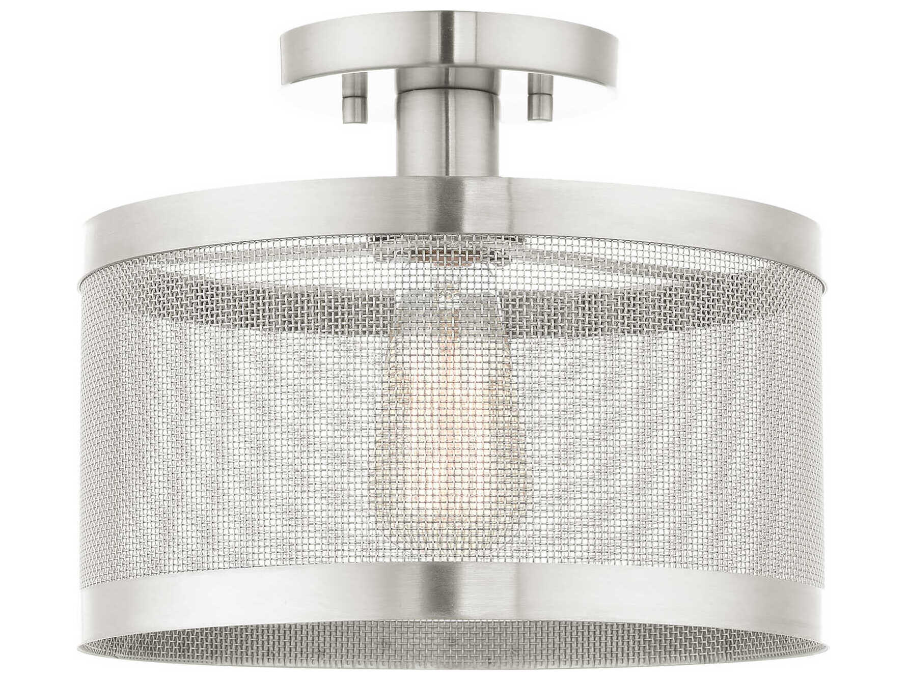 Livex Lighting Industro 1-Light Brushed Nickel Drum Semi Flush Mount