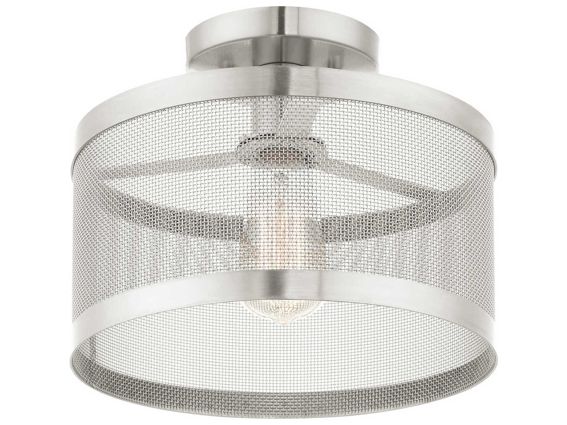Livex Lighting Industro 1-Light Brushed Nickel Drum Semi Flush Mount