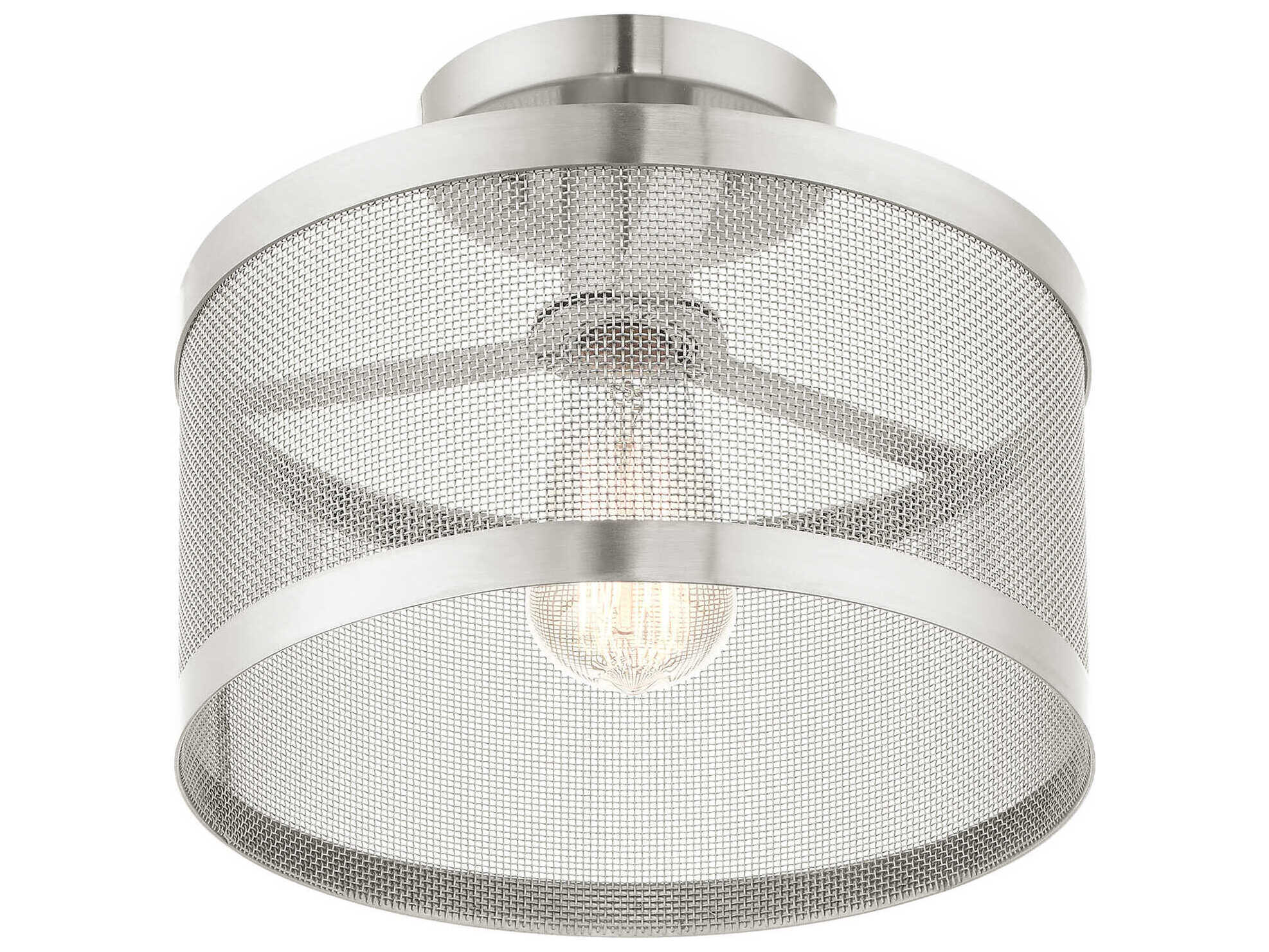 Livex Lighting Industro 1-Light Brushed Nickel Drum Semi Flush Mount