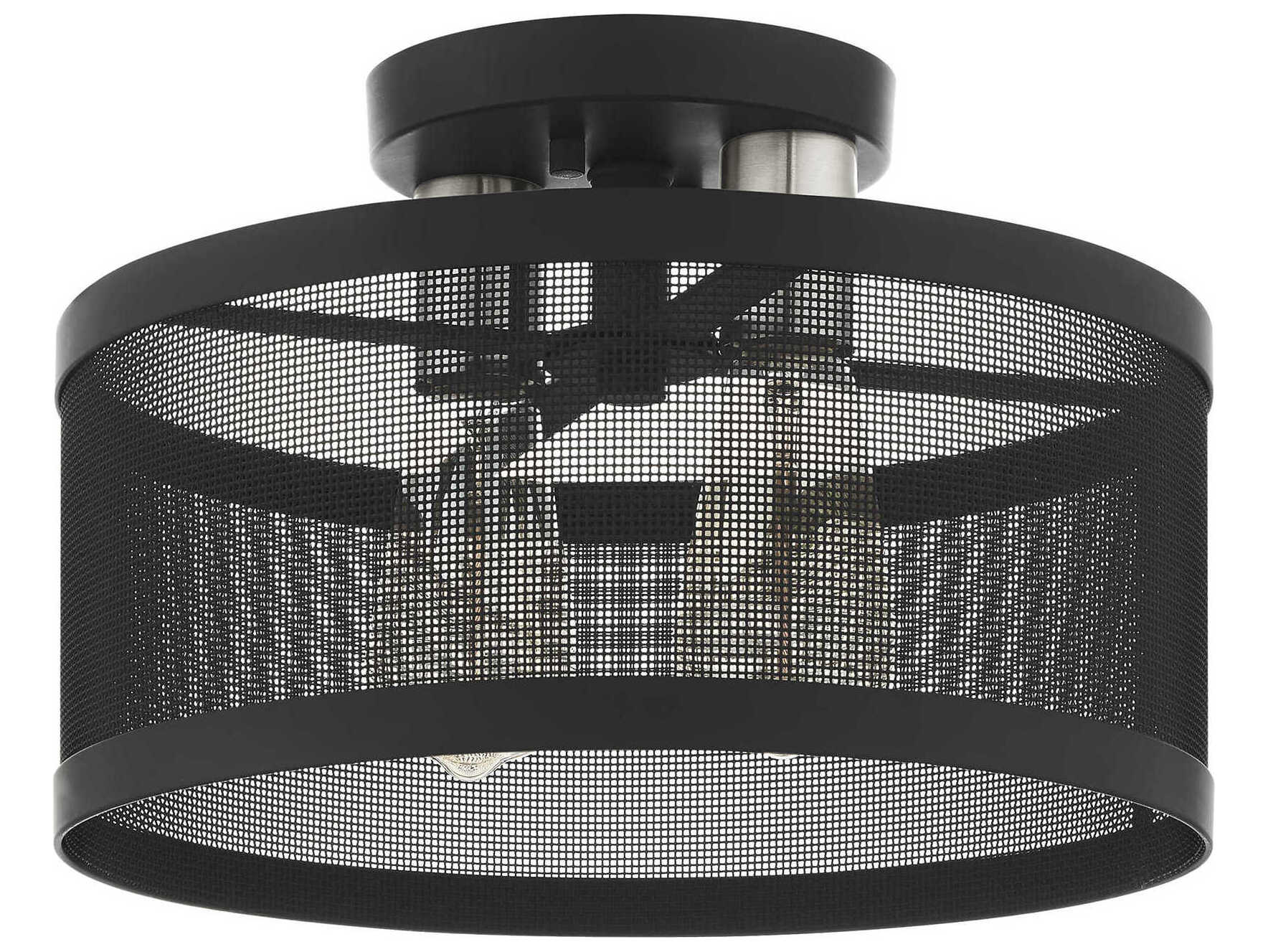Livex Lighting Industro 2-Light Black Brushed Nickel Drum Semi Flush Mount