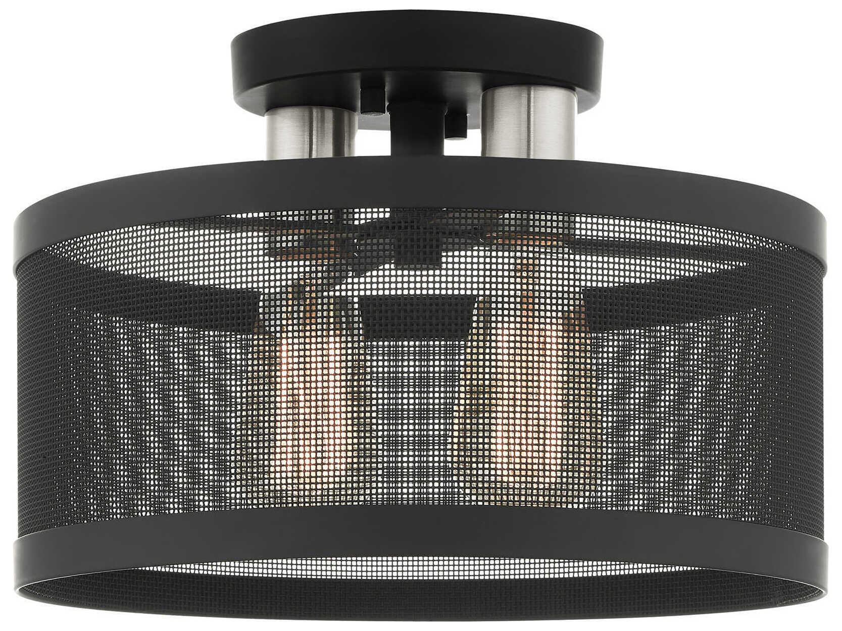 Livex Lighting Industro 2-Light Black Brushed Nickel Drum Semi Flush Mount