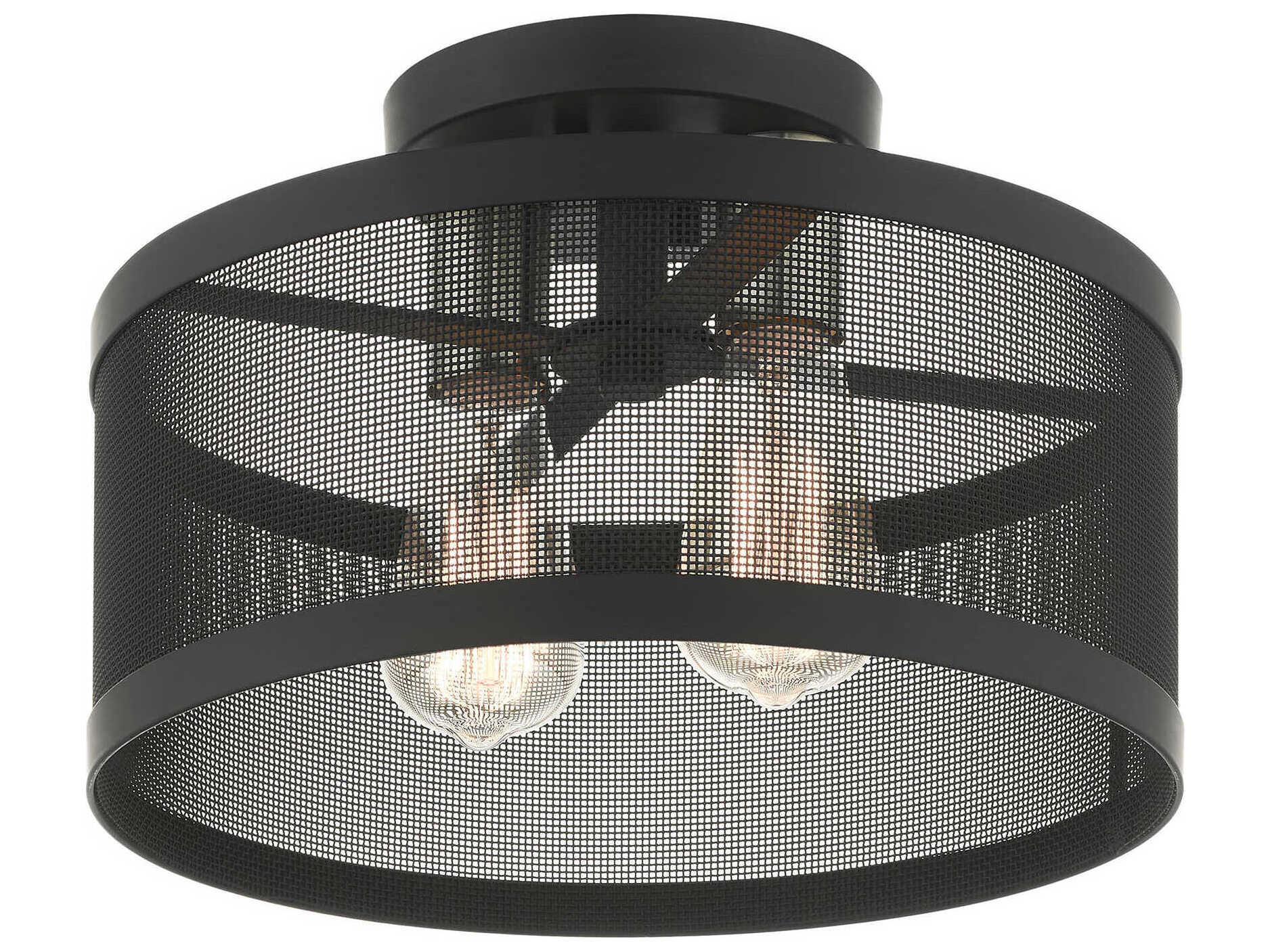 Livex Lighting Industro 2-Light Black Brushed Nickel Drum Semi Flush Mount
