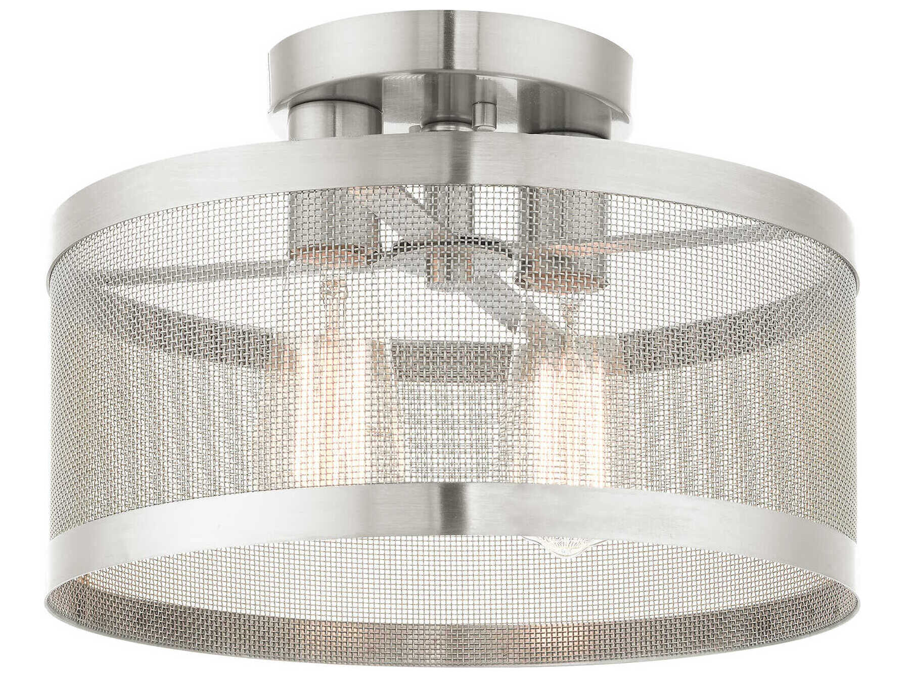 Livex Lighting Industro 2-Light Brushed Nickel Drum Semi Flush Mount