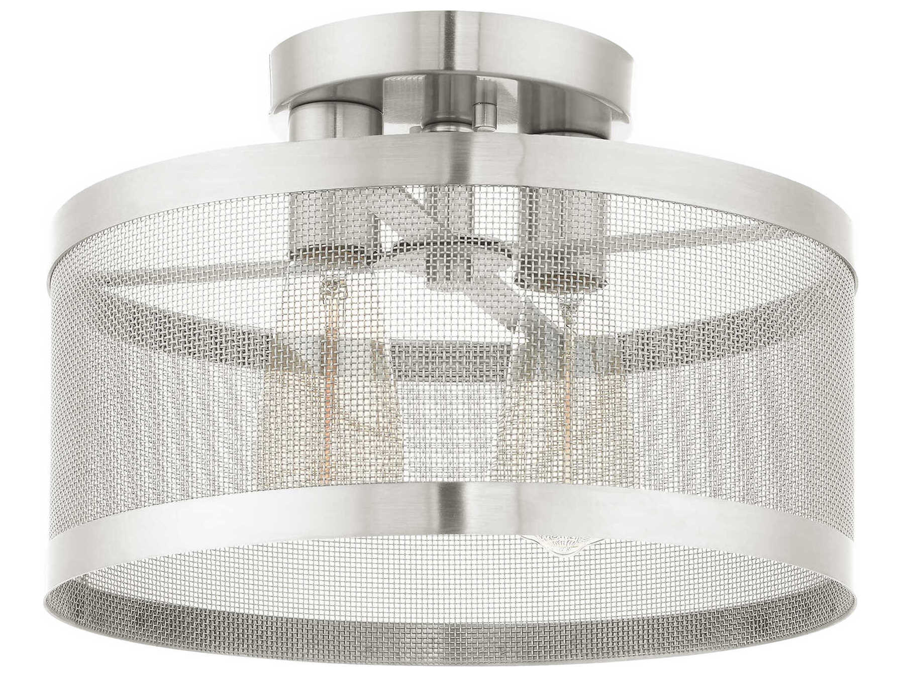 Livex Lighting Industro 2-Light Brushed Nickel Drum Semi Flush Mount