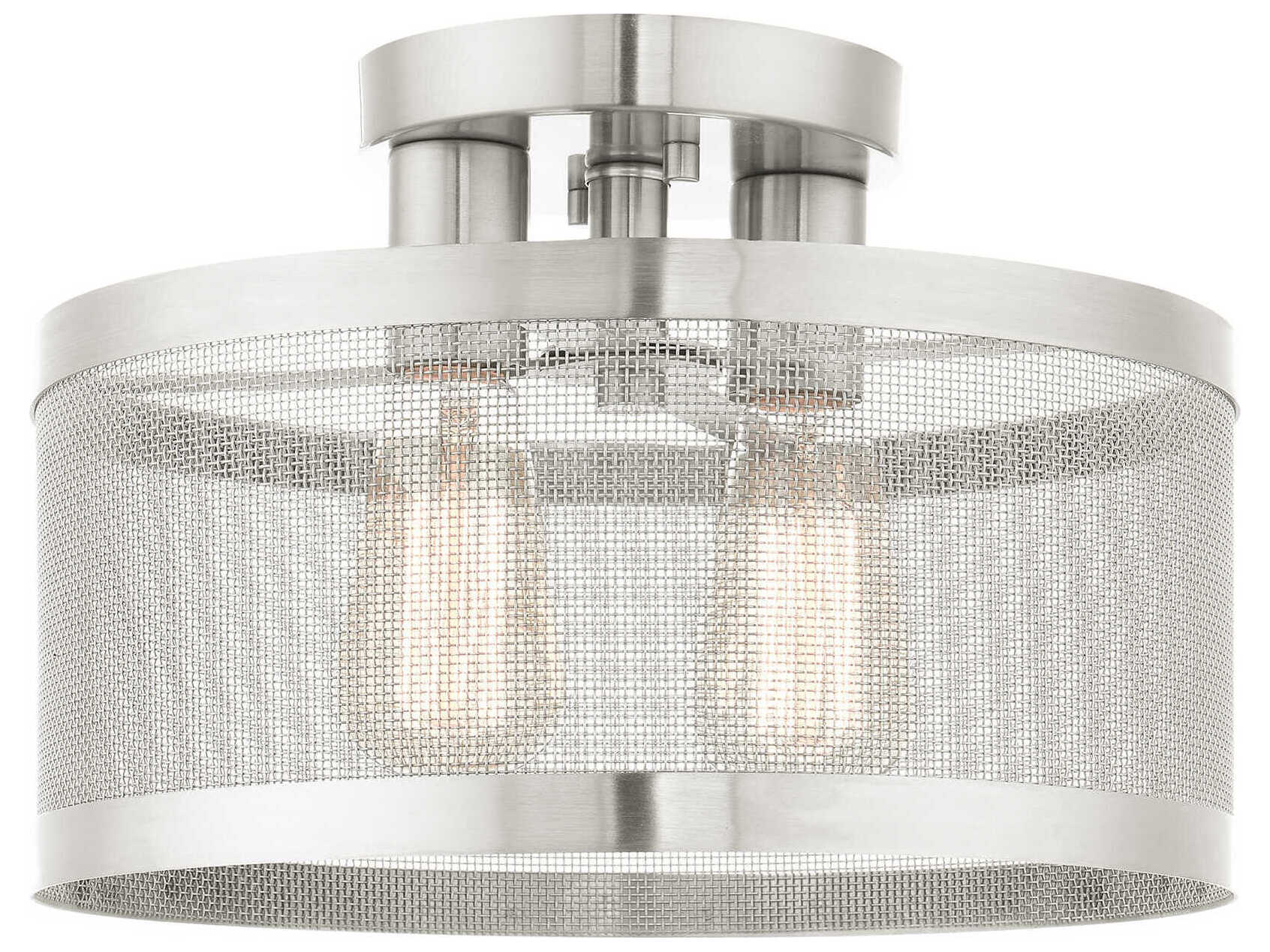 Livex Lighting Industro 2-Light Brushed Nickel Drum Semi Flush Mount