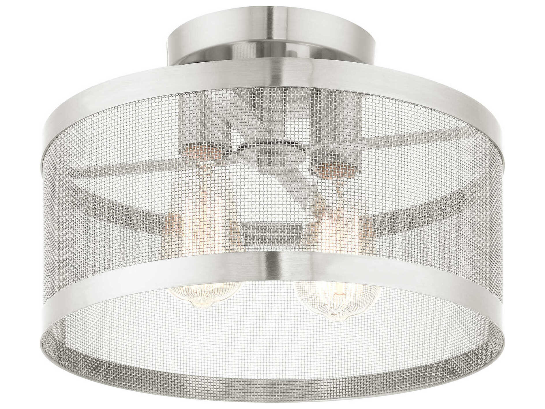 Livex Lighting Industro 2-Light Brushed Nickel Drum Semi Flush Mount