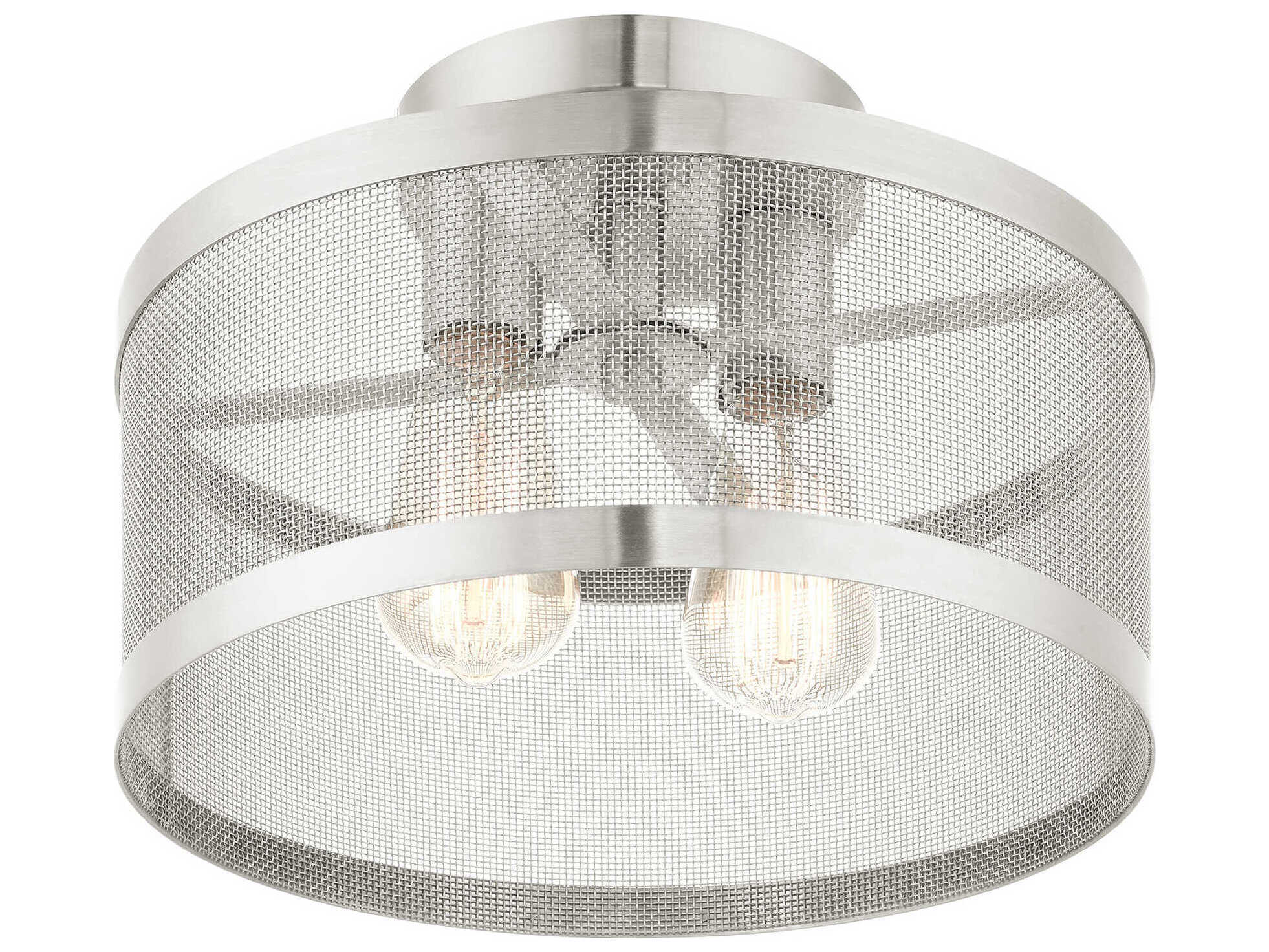 Livex Lighting Industro 2-Light Brushed Nickel Drum Semi Flush Mount