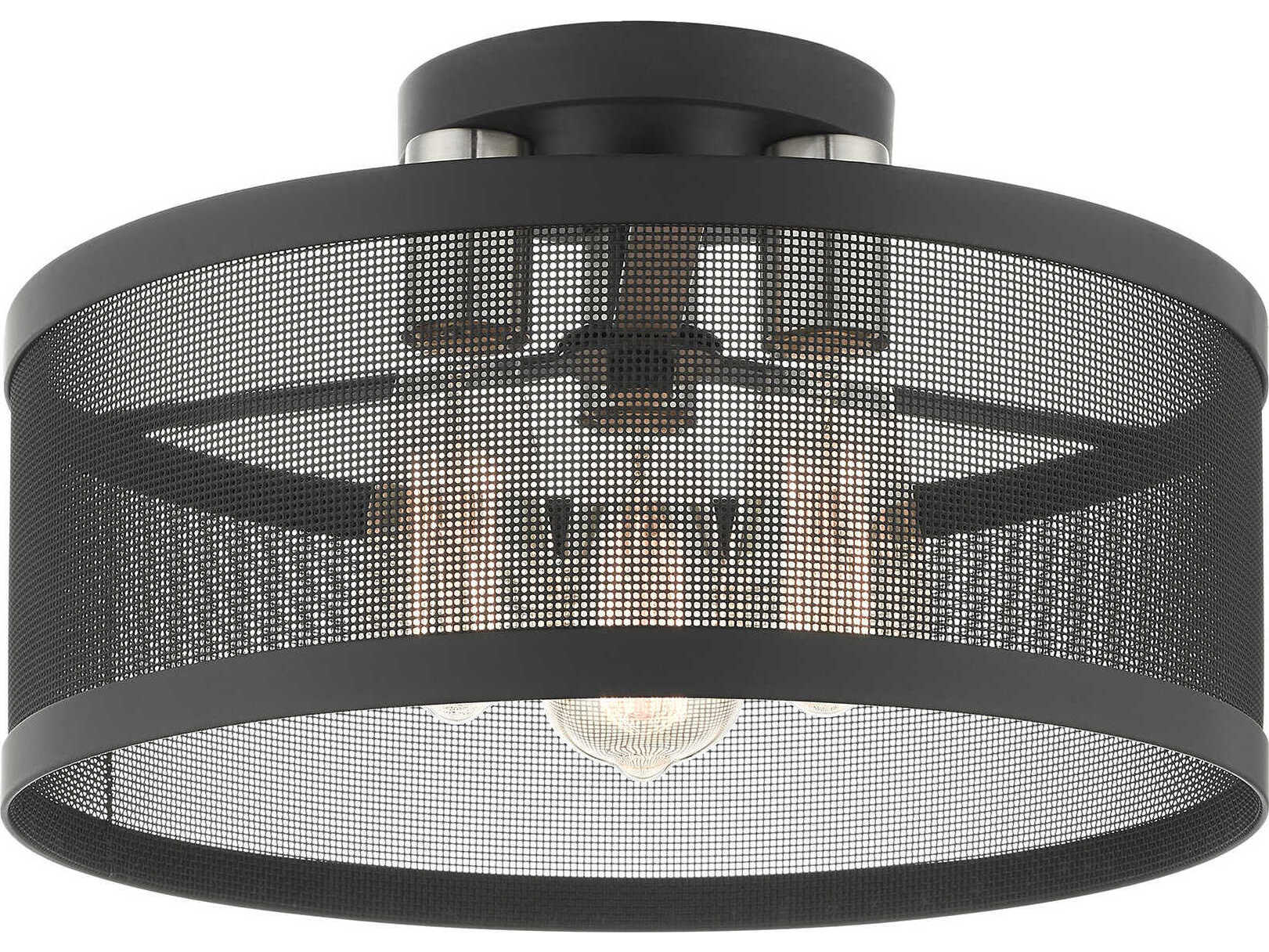 Livex Lighting Industro 3-Light Black Brushed Nickel Drum Semi Flush Mount
