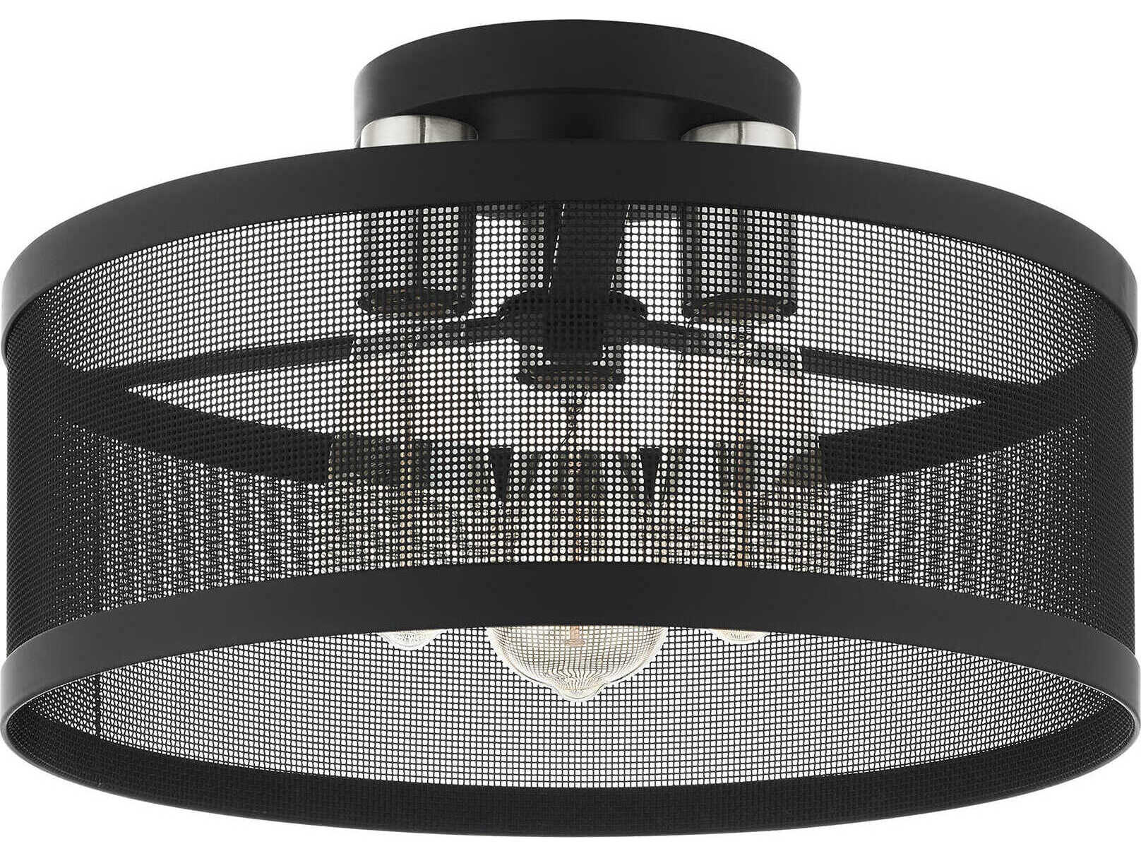 Livex Lighting Industro 3-Light Black Brushed Nickel Drum Semi Flush Mount