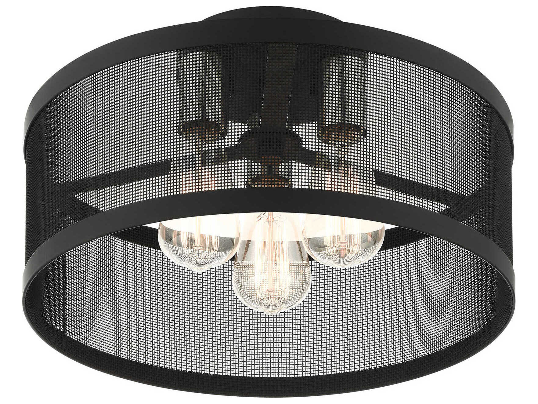 Livex Lighting Industro 3-Light Black Brushed Nickel Drum Semi Flush Mount