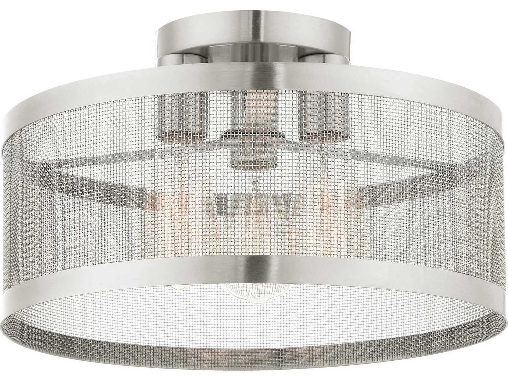 Livex Lighting Industro 3-Light Brushed Nickel Drum Semi Flush Mount