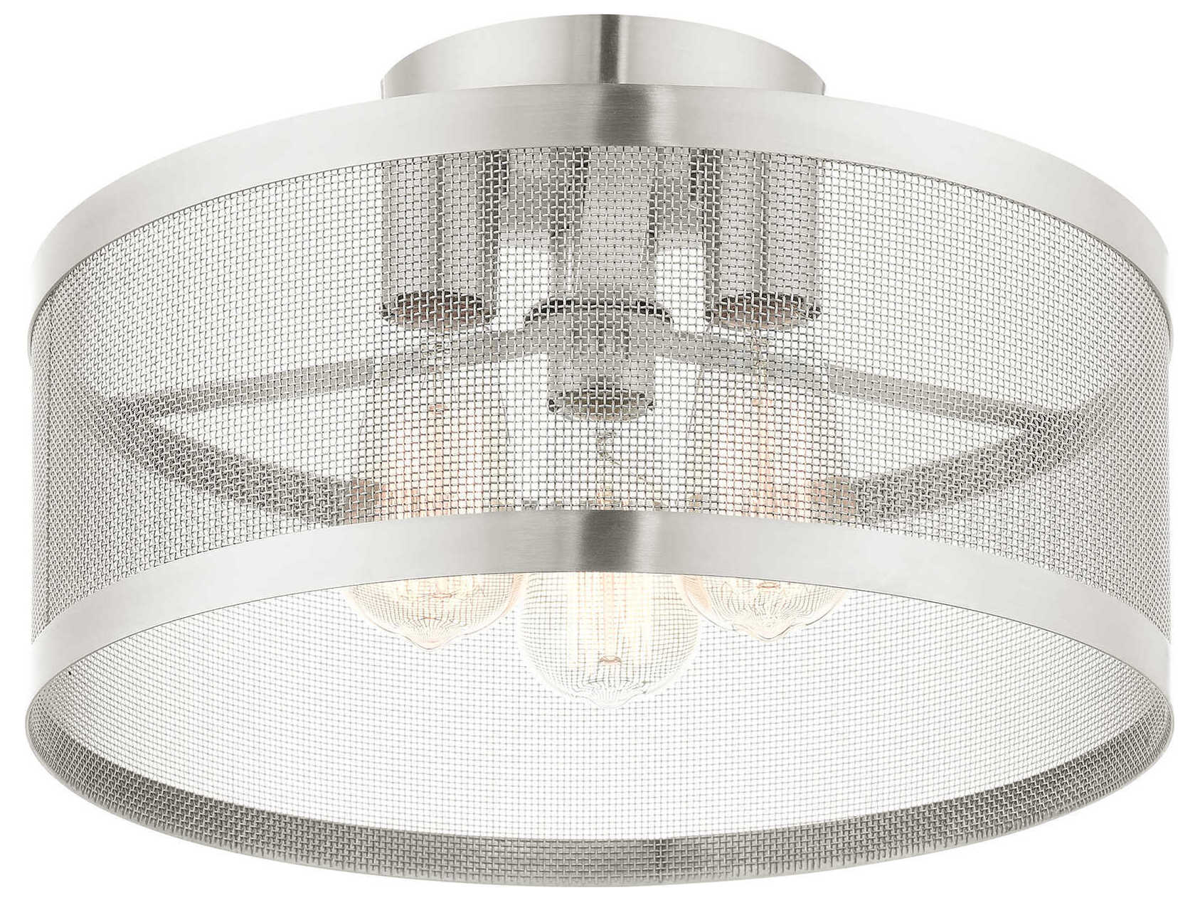 Livex Lighting Industro 3-Light Brushed Nickel Drum Semi Flush Mount