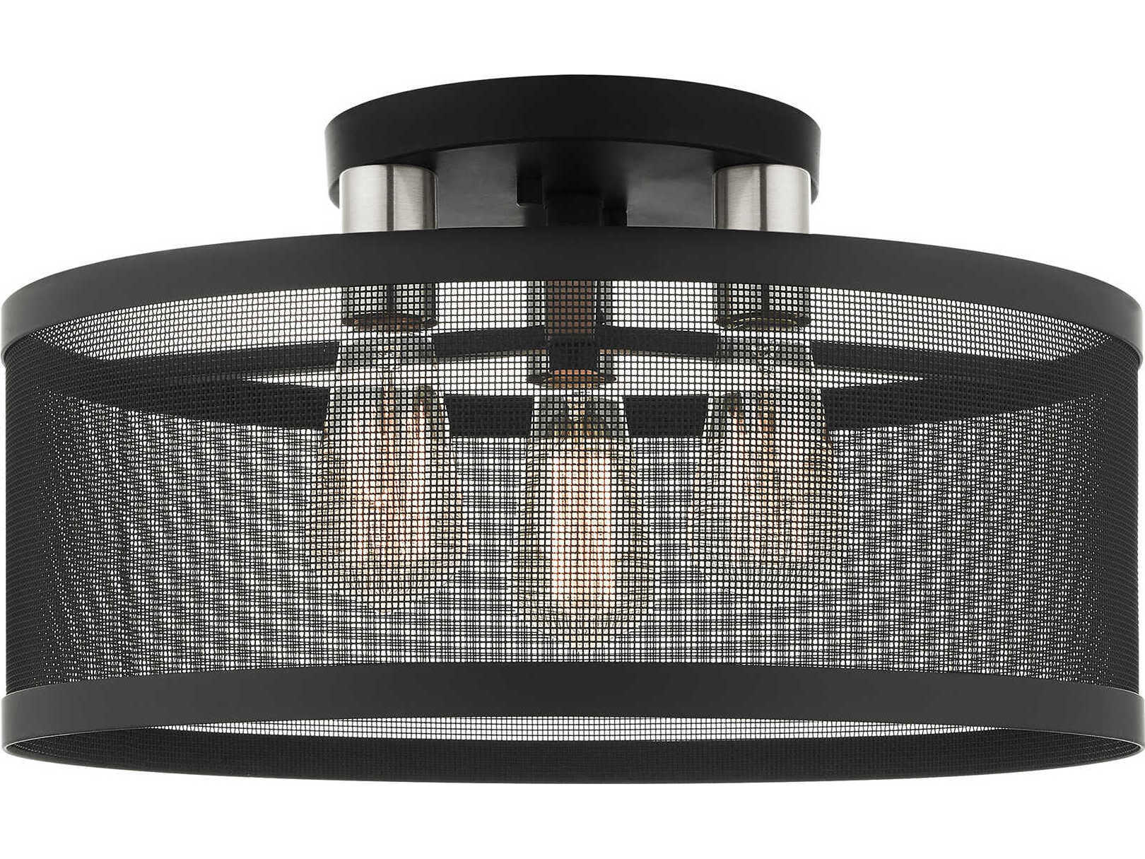 Livex Lighting Industro 3-Light Black Brushed Nickel Drum Semi Flush Mount