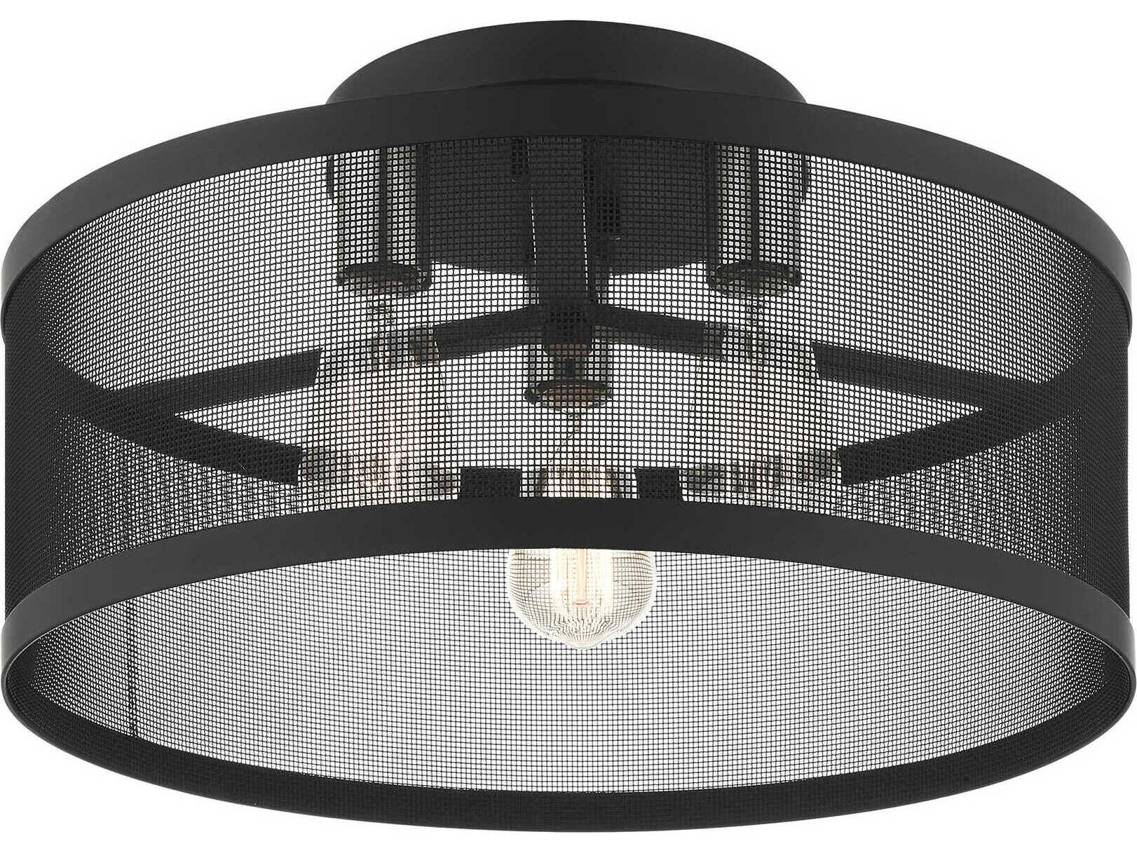 Livex Lighting Industro 3-Light Black Brushed Nickel Drum Semi Flush Mount