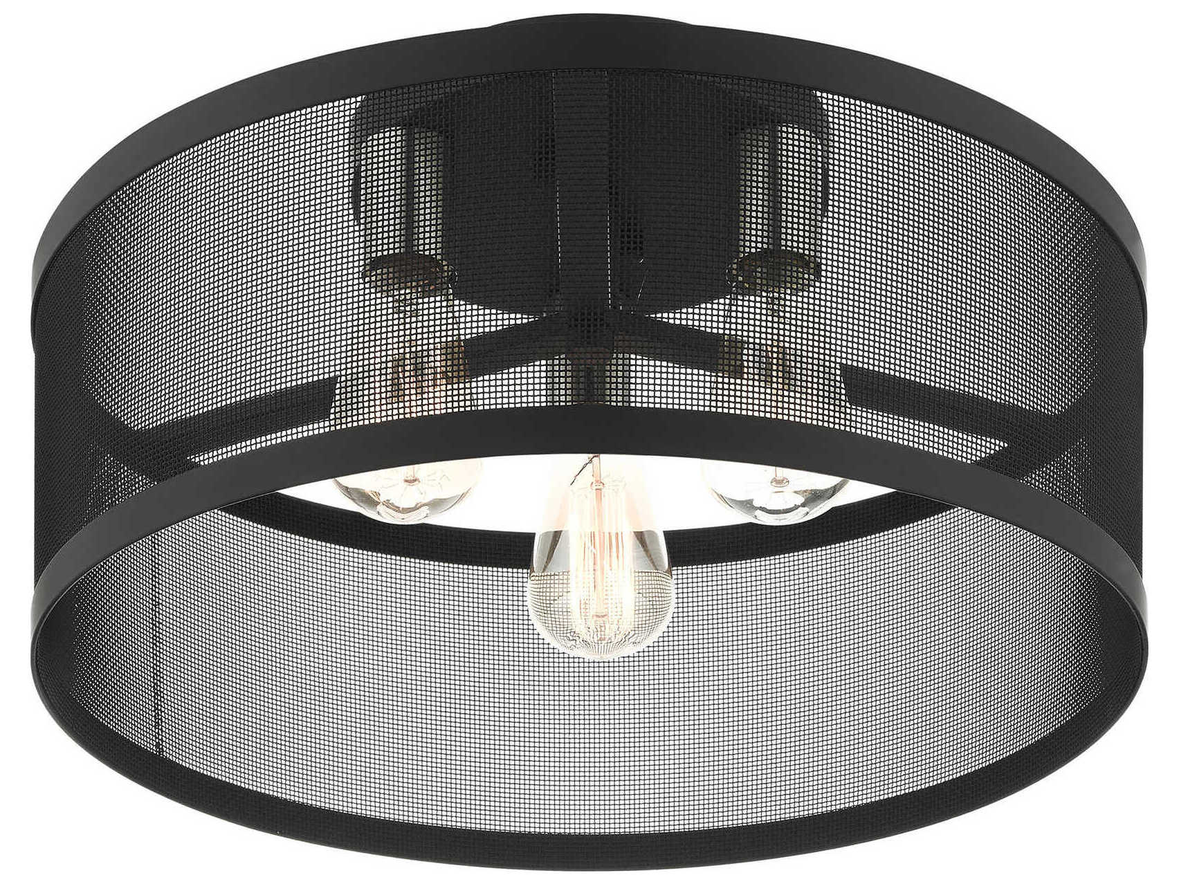 Livex Lighting Industro 3-Light Black Brushed Nickel Drum Semi Flush Mount