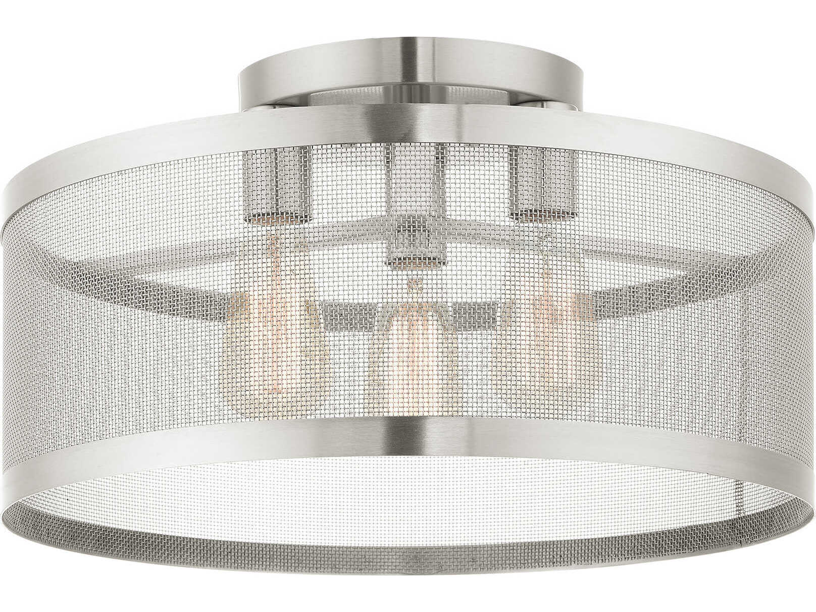 Livex Lighting Industro 3-Light Brushed Nickel Drum Semi Flush Mount